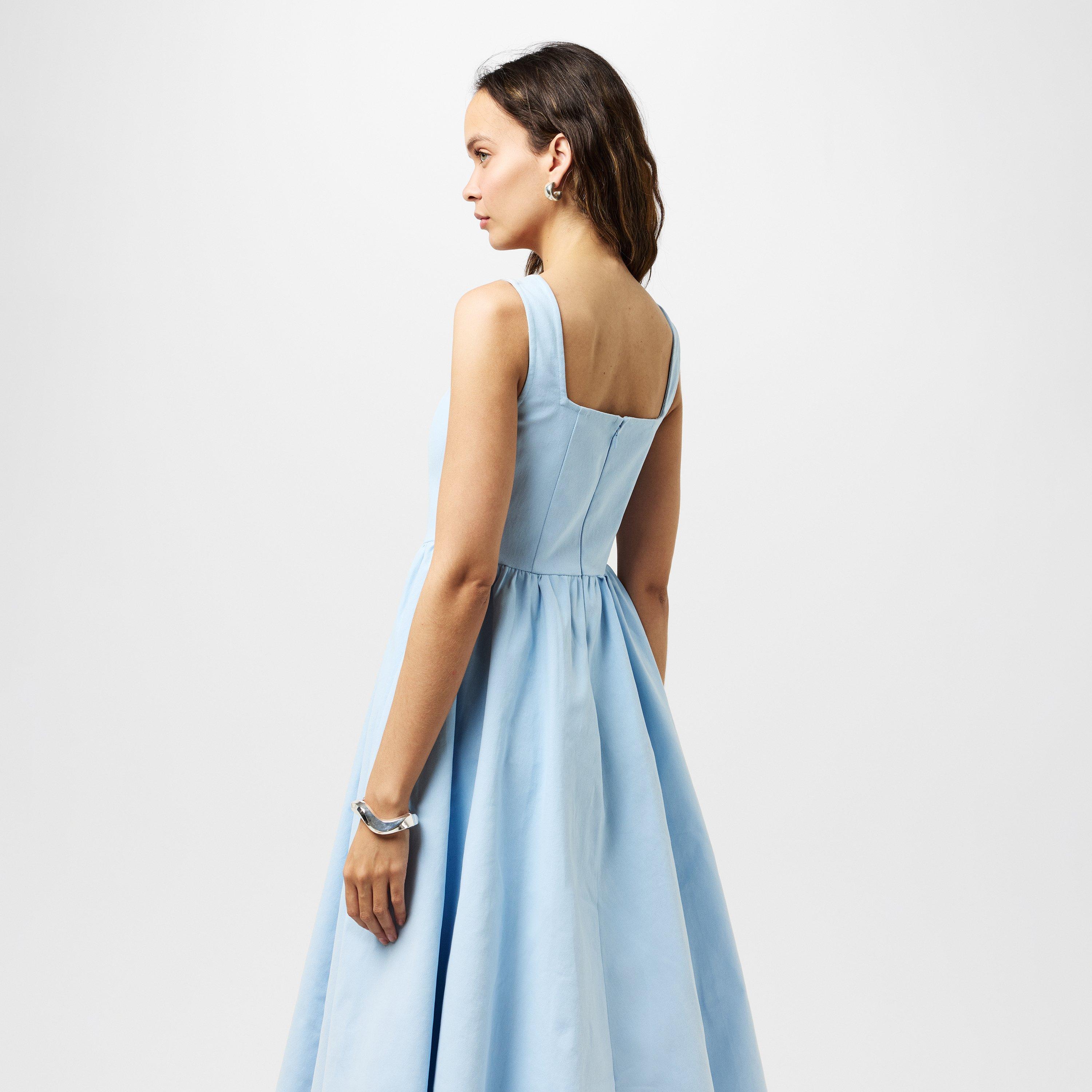 Light Blue - Lily and Lionel - Hayley Corset Inspired Josephine Print Midi Dress In Cream - 4