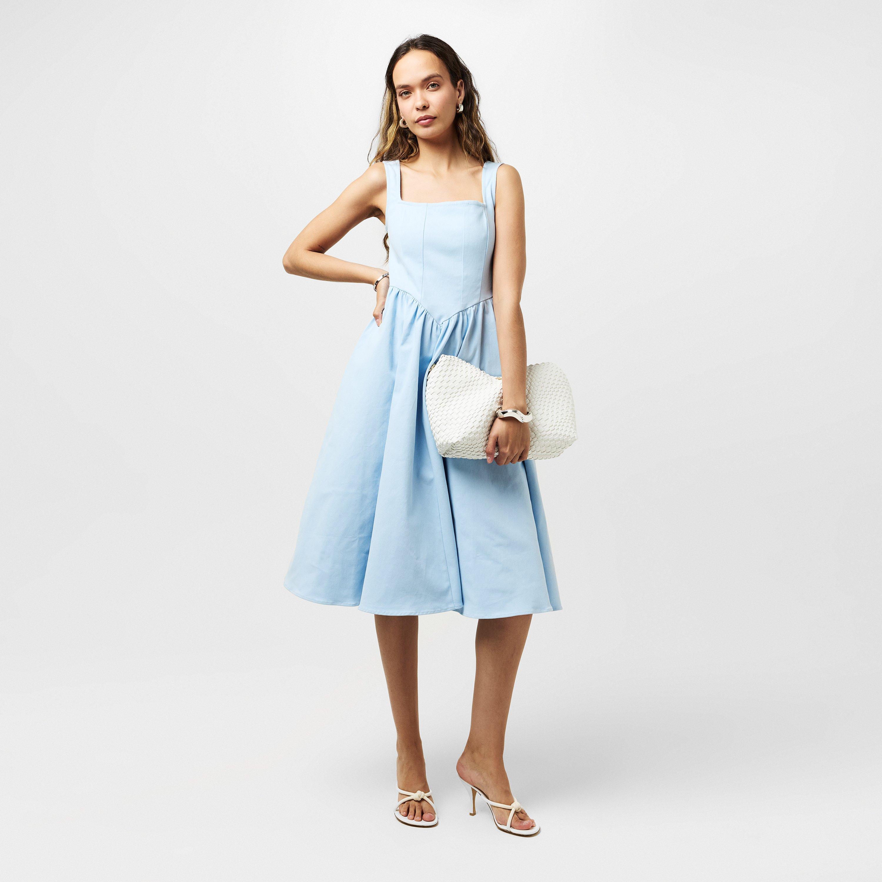 Light Blue - Lily and Lionel - Hayley Corset Inspired Josephine Print Midi Dress In Cream - 6