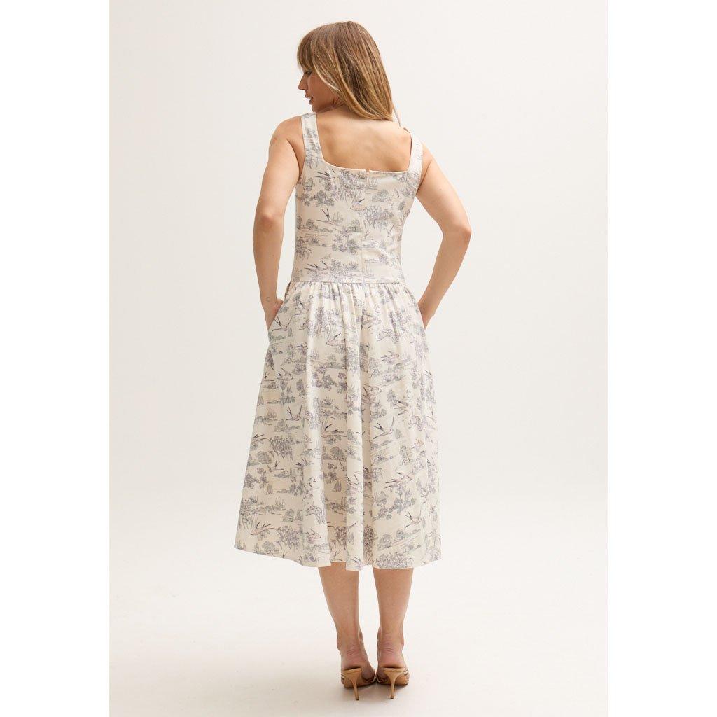 Neutral - Lily and Lionel - Hayley Corset Inspired Josephine Print Midi Dress In Cream - 5