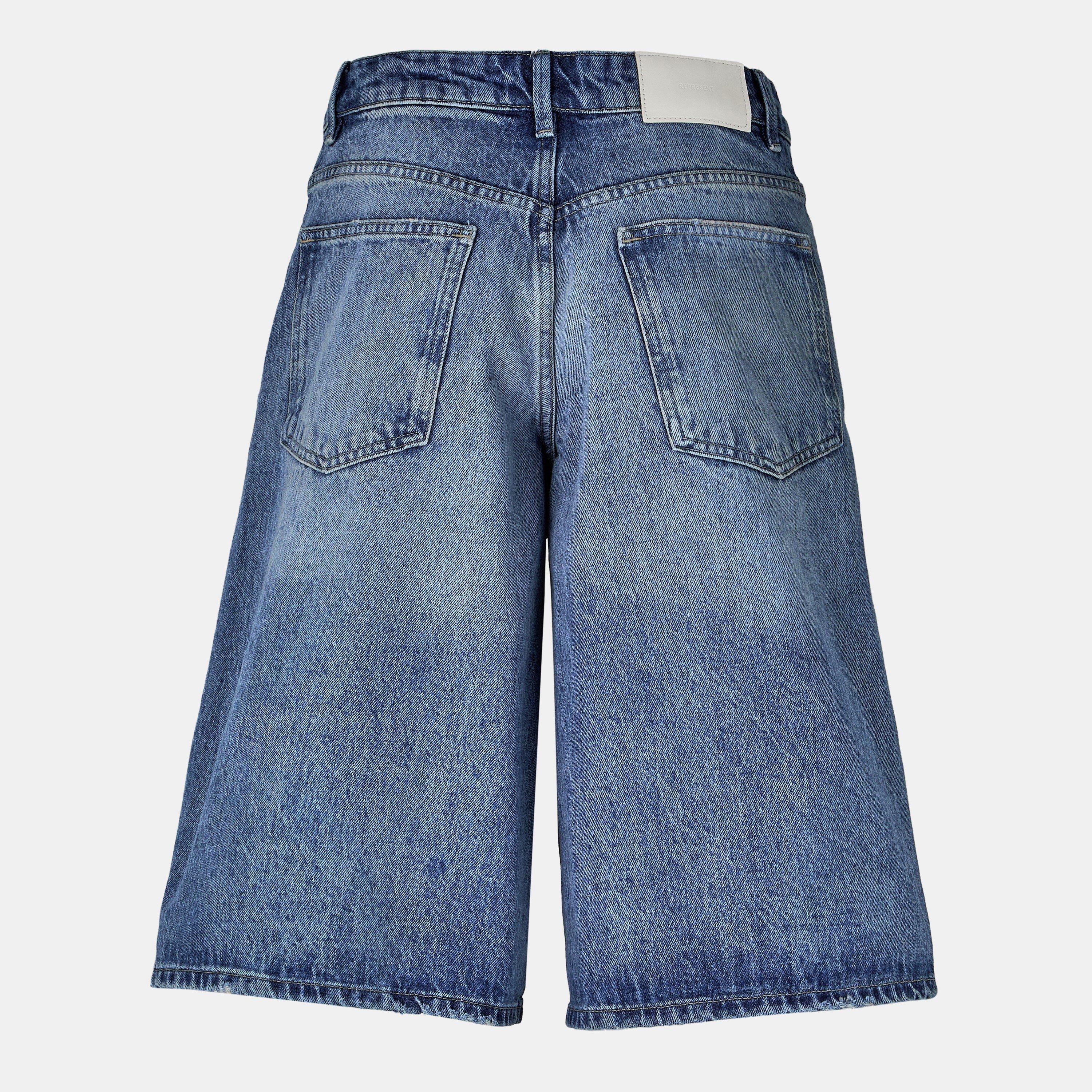 Washed Blue - Represent - Women's Denim Bermuda Shorts, Classic Boyfriend Fit - 2