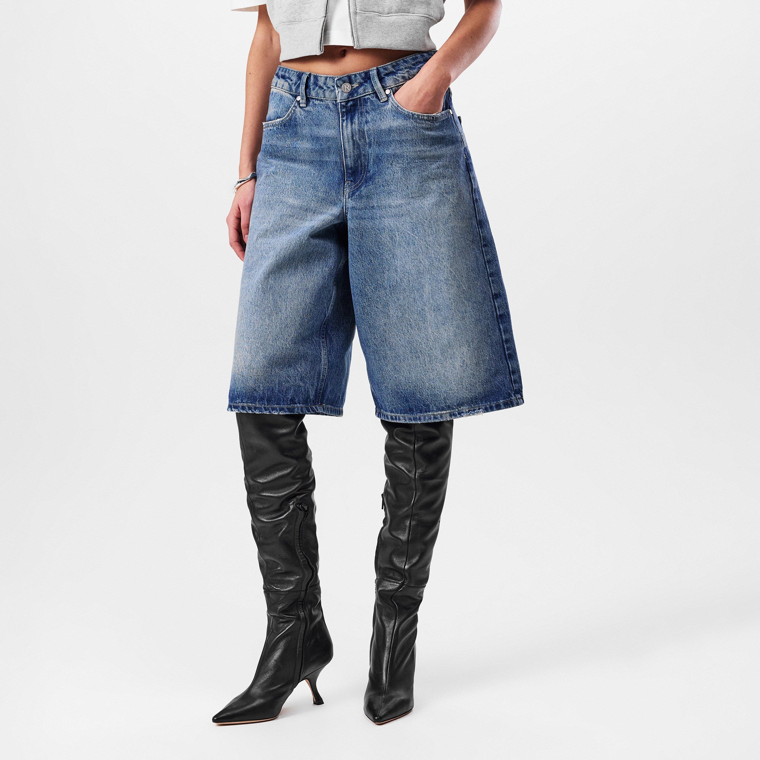 Washed Blue - Represent - Women's Denim Bermuda Shorts, Classic Boyfriend Fit - 3