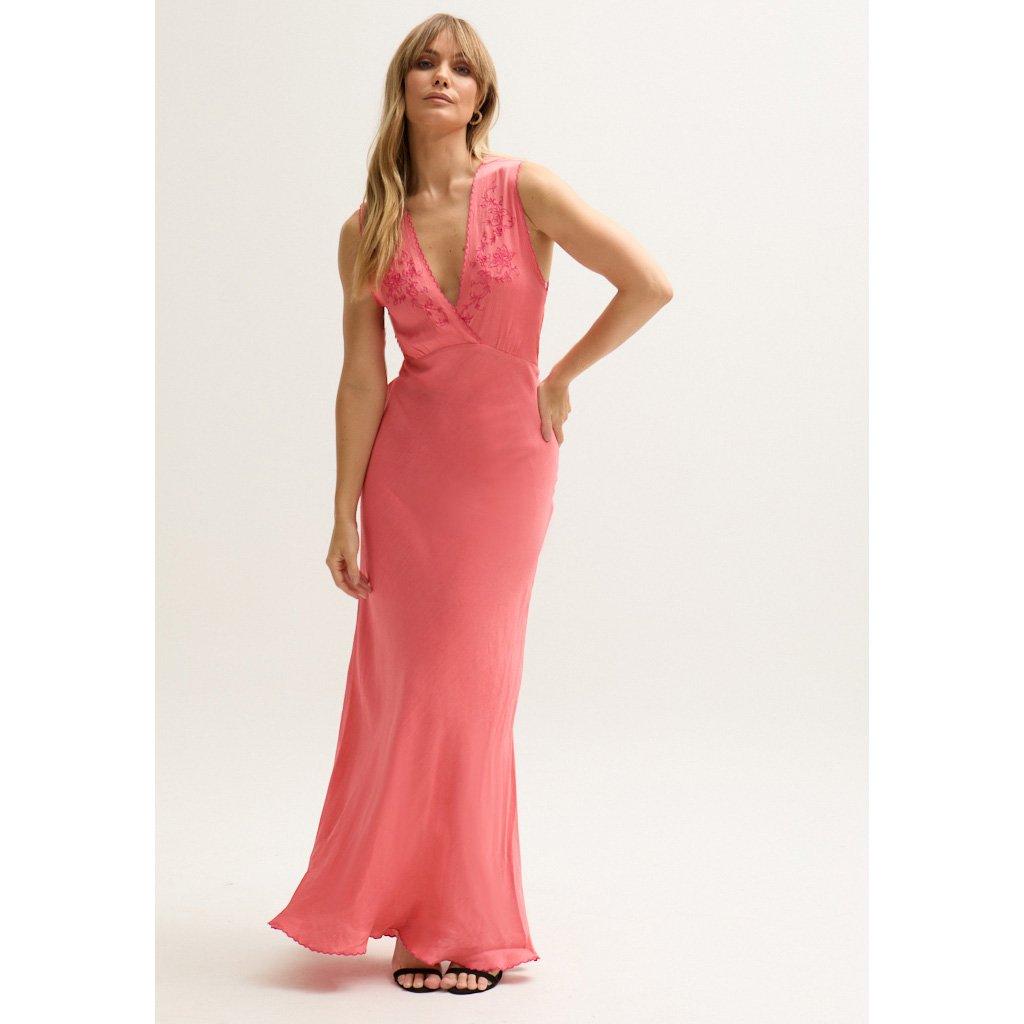 Peach - Lily and Lionel - Pandora Bias Cut Sleeveless Embroidered Maxi Dress In Orange - 1