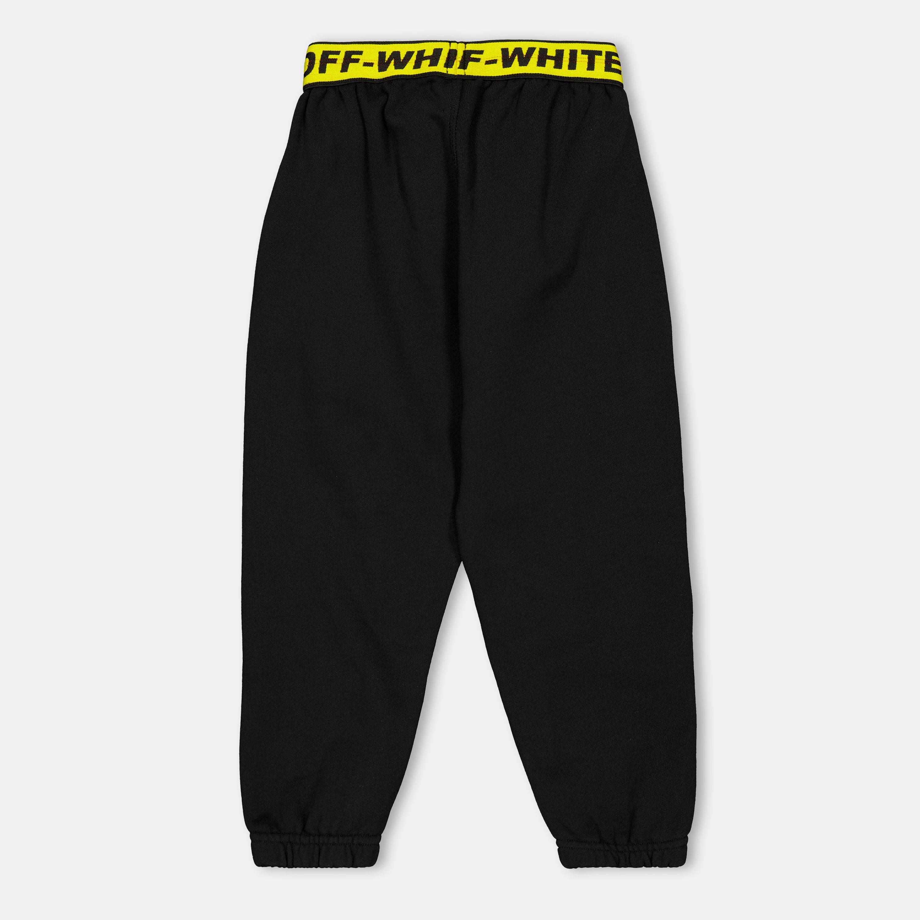 Black - Off White - Kids Closed Hem Fleece Jogging Bottoms - 2