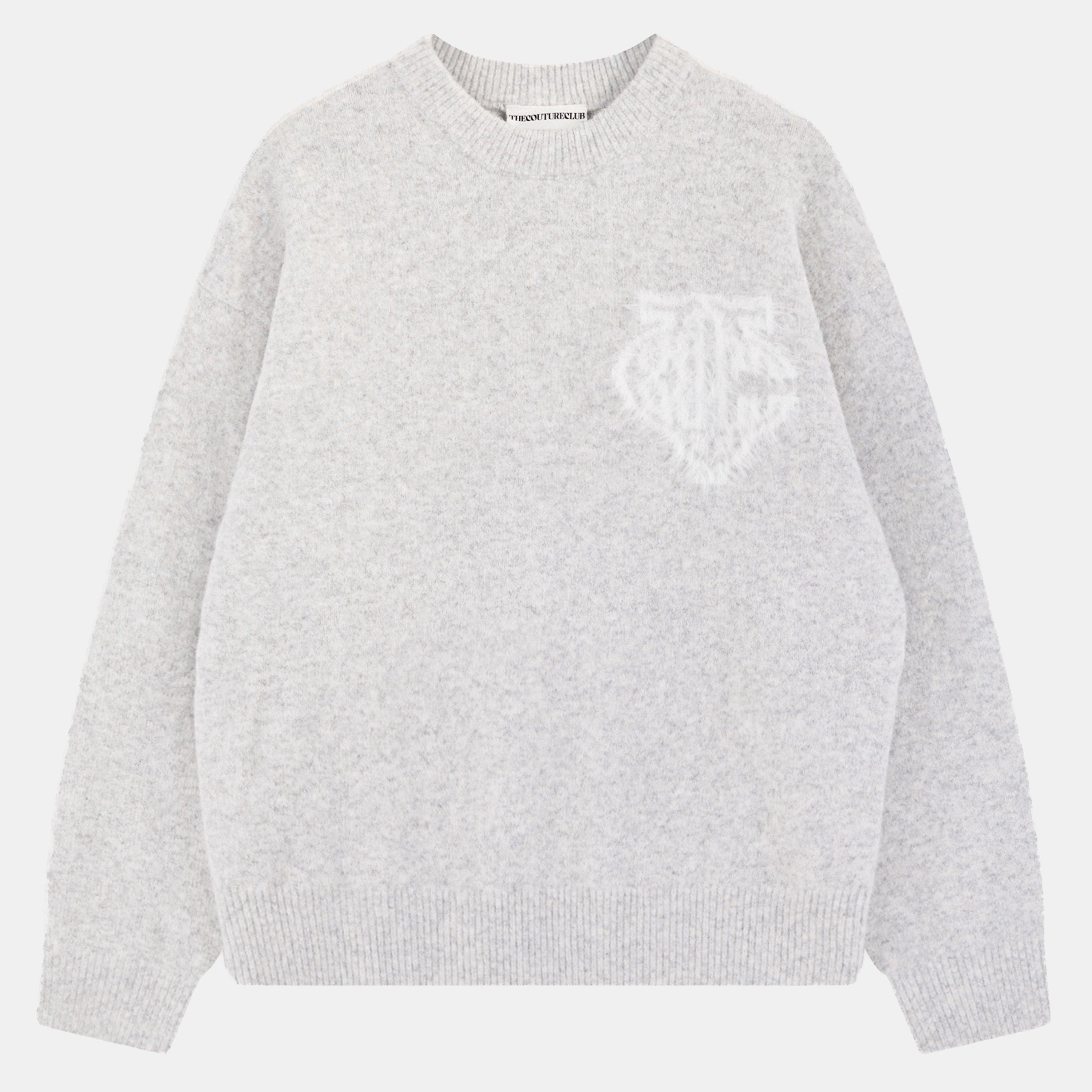 The Couture Club Women's Fluffy Knit Crew Sweater - Grey - 12 (M)