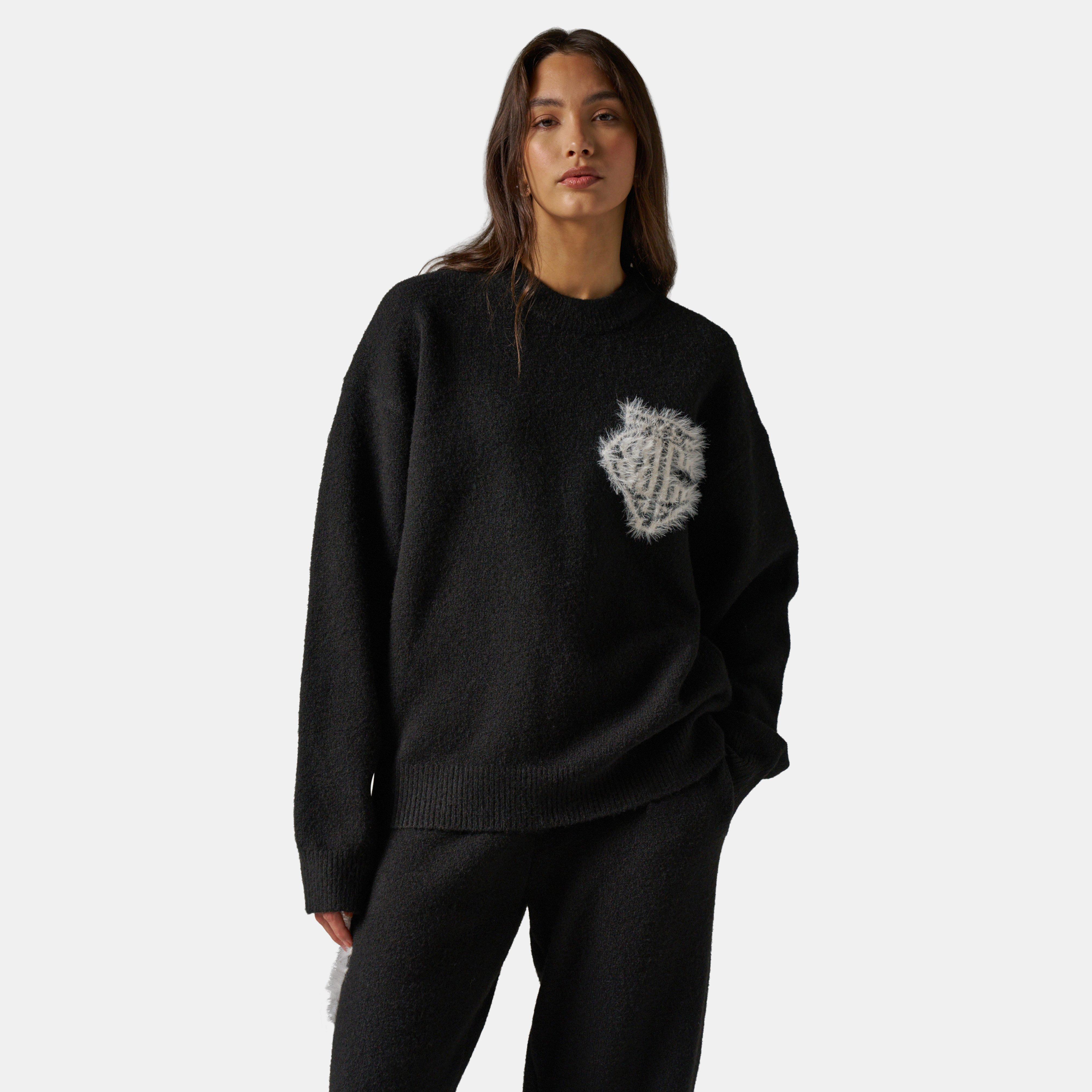 Black - The Couture Club - Womens Fluffy Knit Crew Sweater - 3