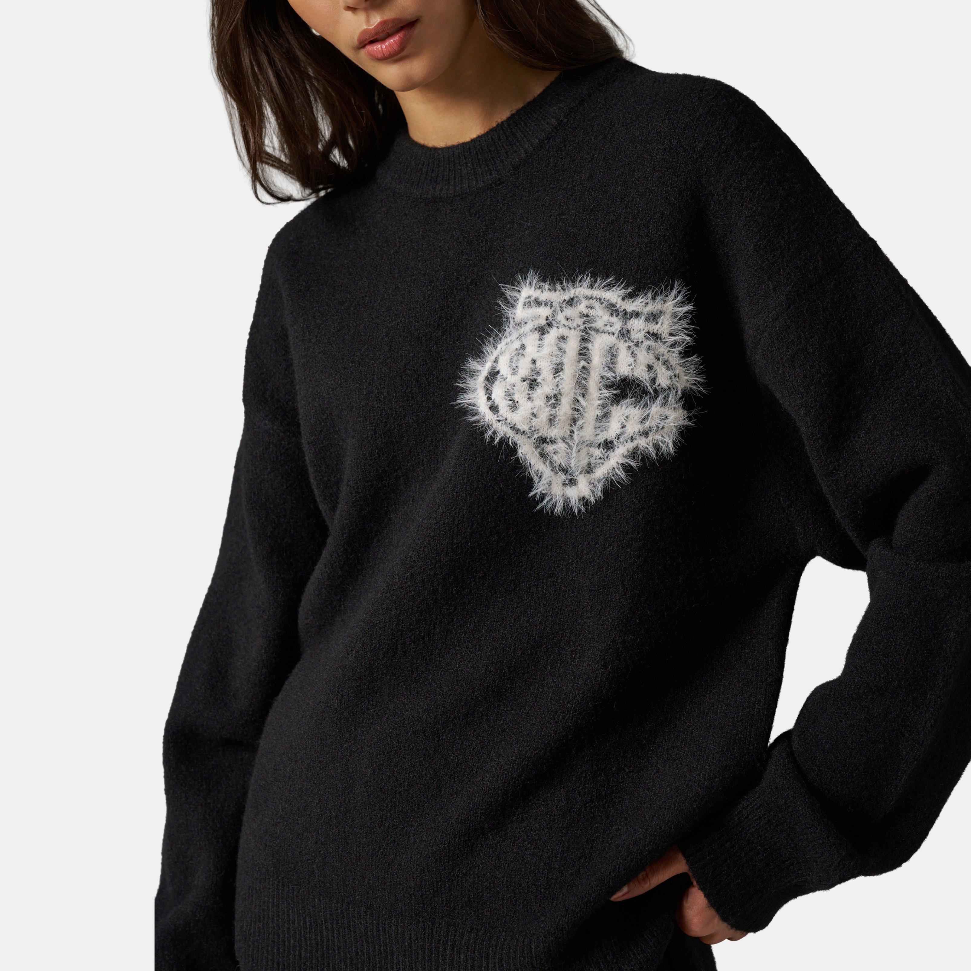 Black - The Couture Club - Womens Fluffy Knit Crew Sweater - 5