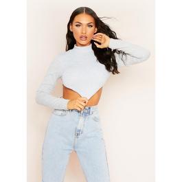 Missy Empire High Neck Tie Back Crop Top