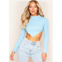 Missy Empire Ribbed High Neck Tie Back Crop Top