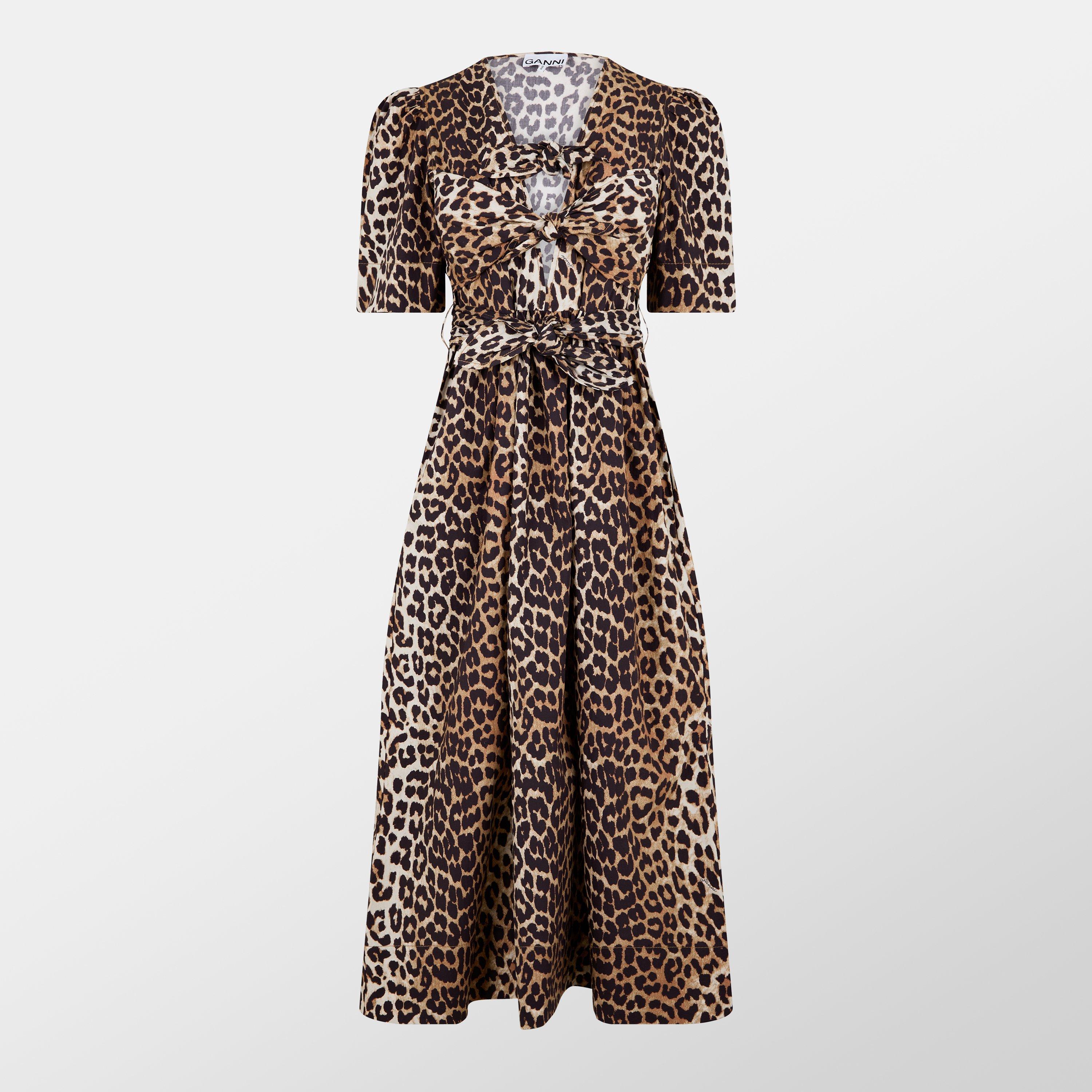 Ganni Women's Tie-Waist Midi Tea Dress - Leopard - Size 14 (40)