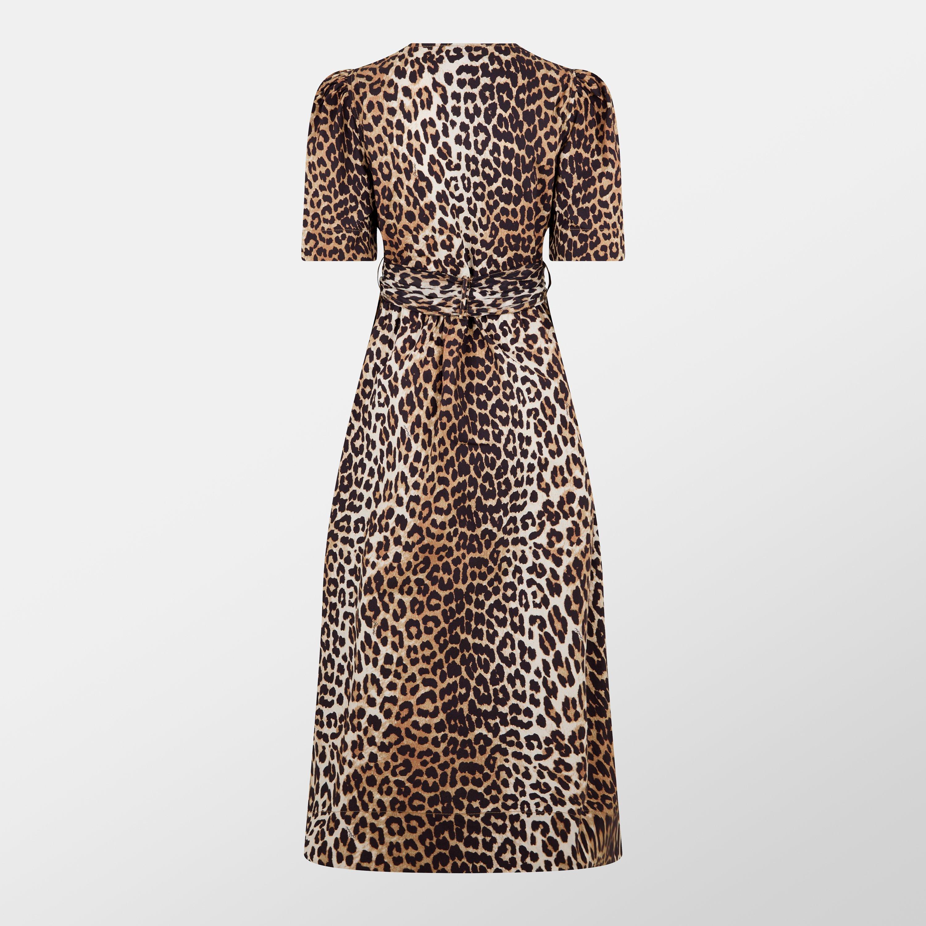 Leopard - Ganni - Women's Tie Midi Tea Dress - 2
