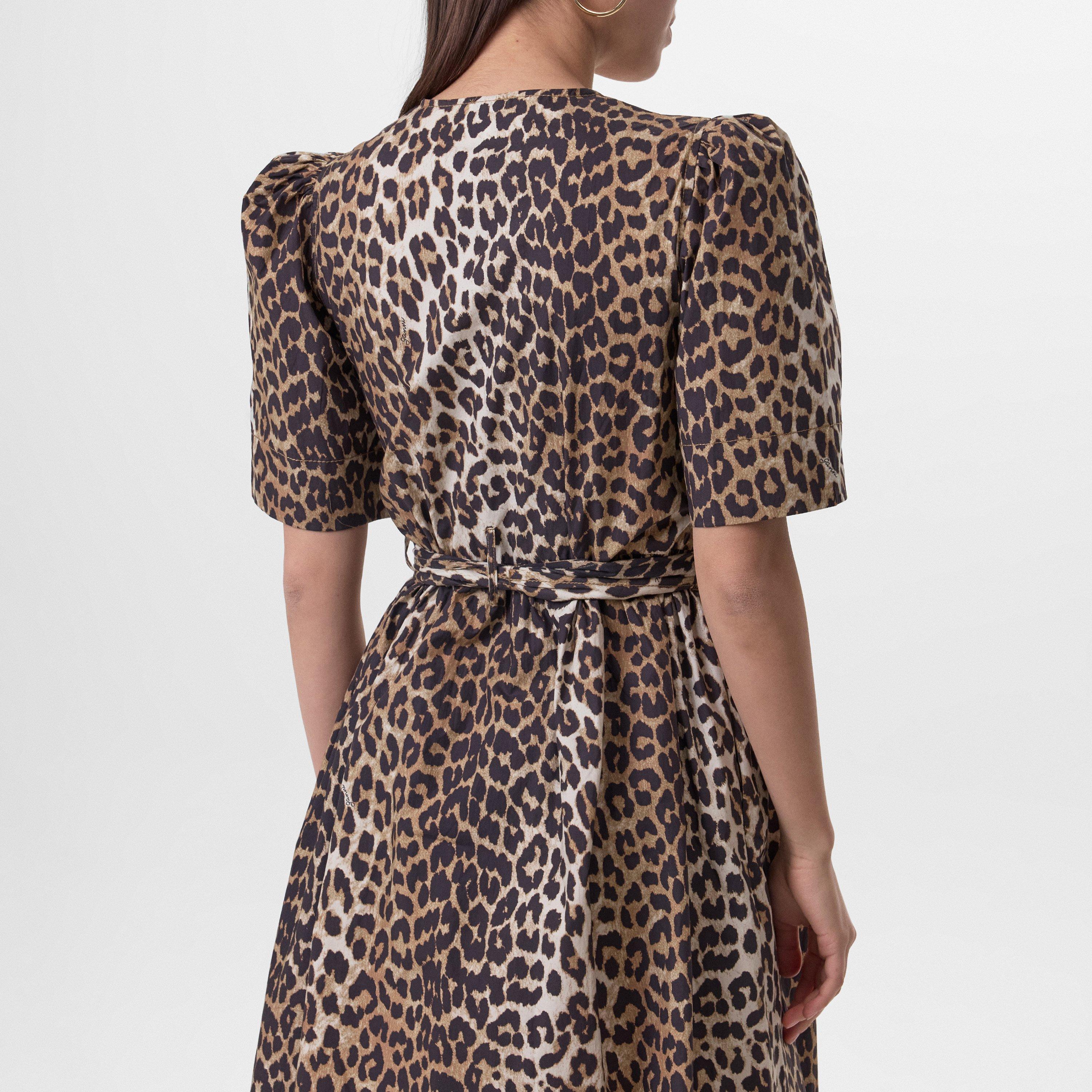 Leopard - Ganni - Women's Tie Midi Tea Dress - 4