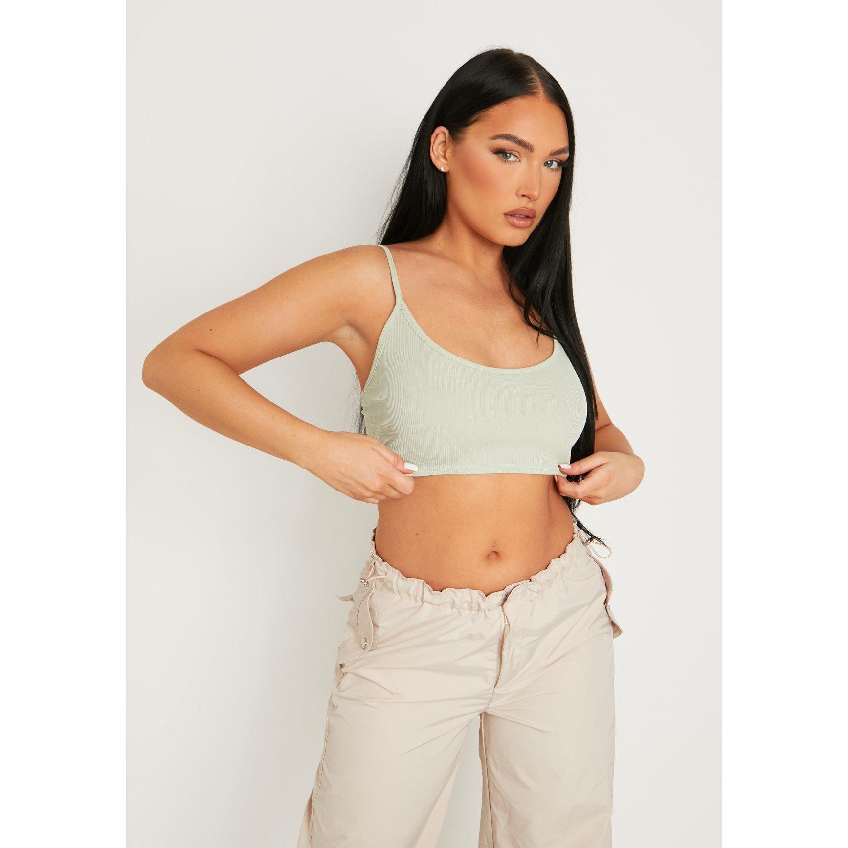 Missy Empire Women's Basic Ribbed Strappy Bralet - Sage - 4 (3XS)