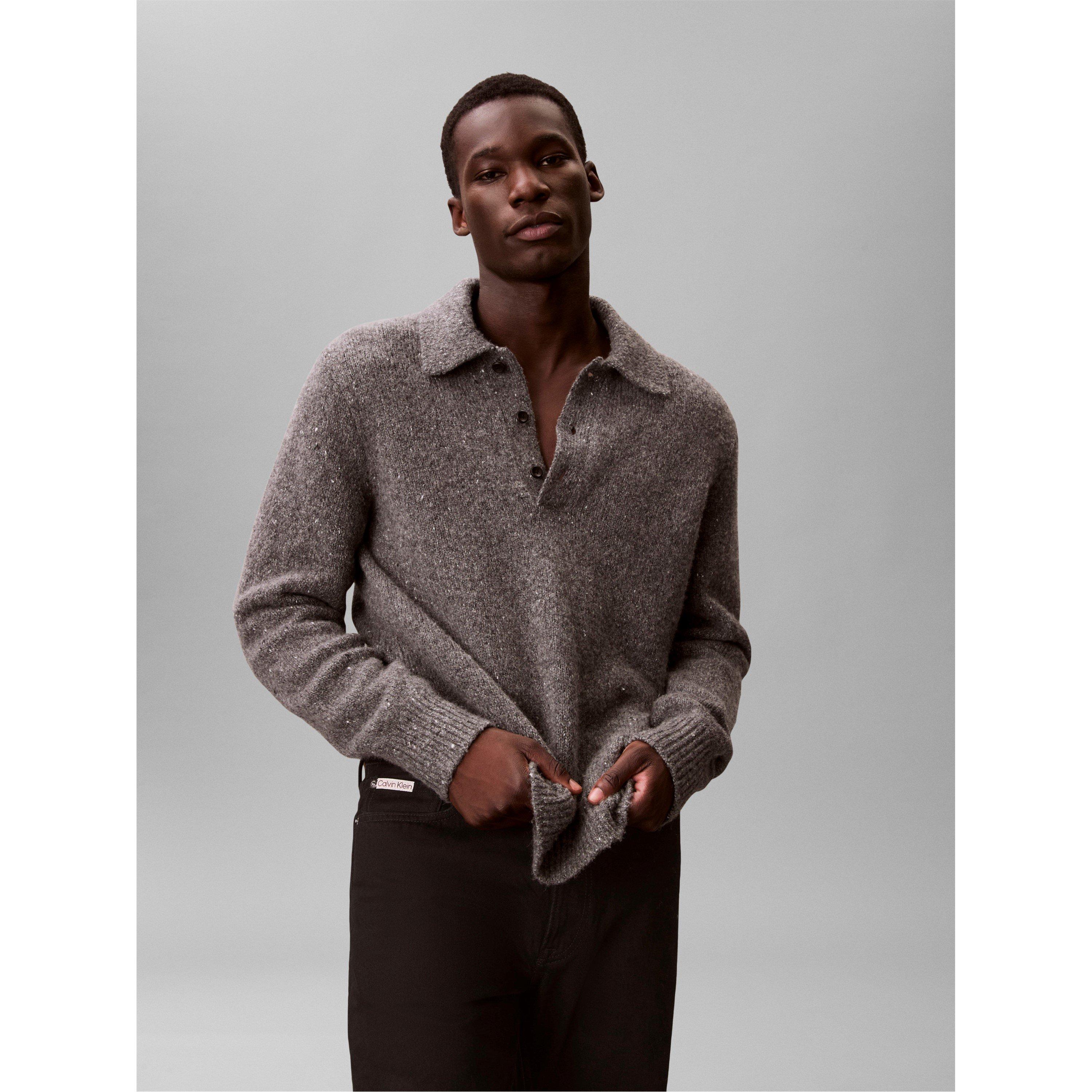 Grey Heather - Calvin Klein Jeans - Men's Yarn Polo Knitted Crew Neck Jumper - 1