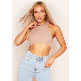 Missy Empire Racer Ribbed Curved Hem Crop Top