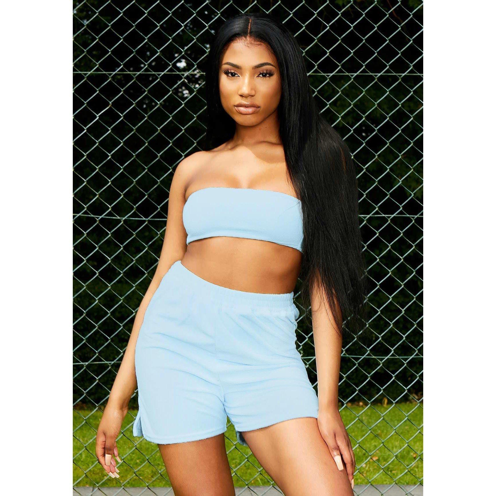 Missy Empire Women's Velour Bandeau Crop Top - Pale - 4 (3XS)