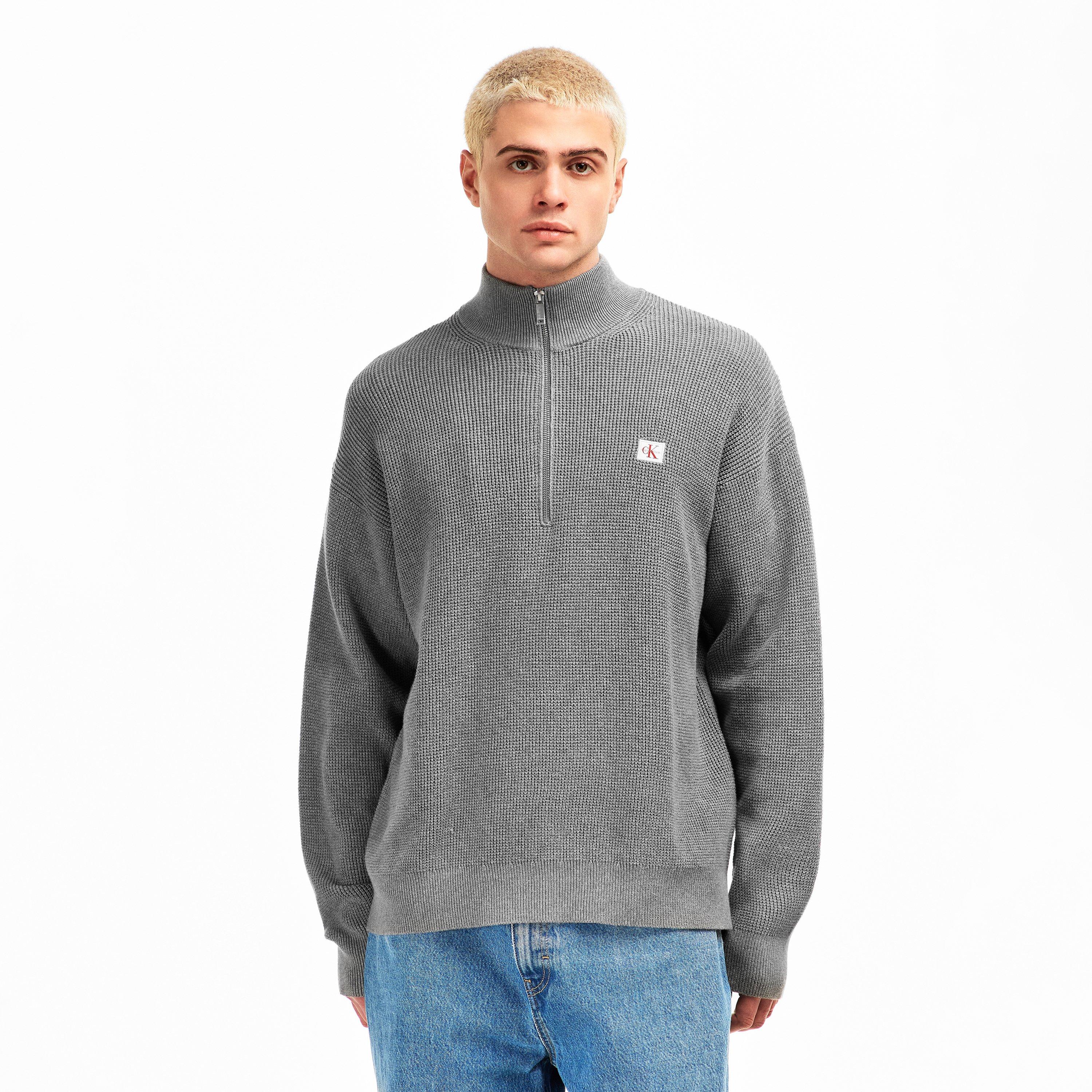 Grey Heather - Calvin Klein Jeans - Men's Waffle Knitted Crew Neck Jumper - 3