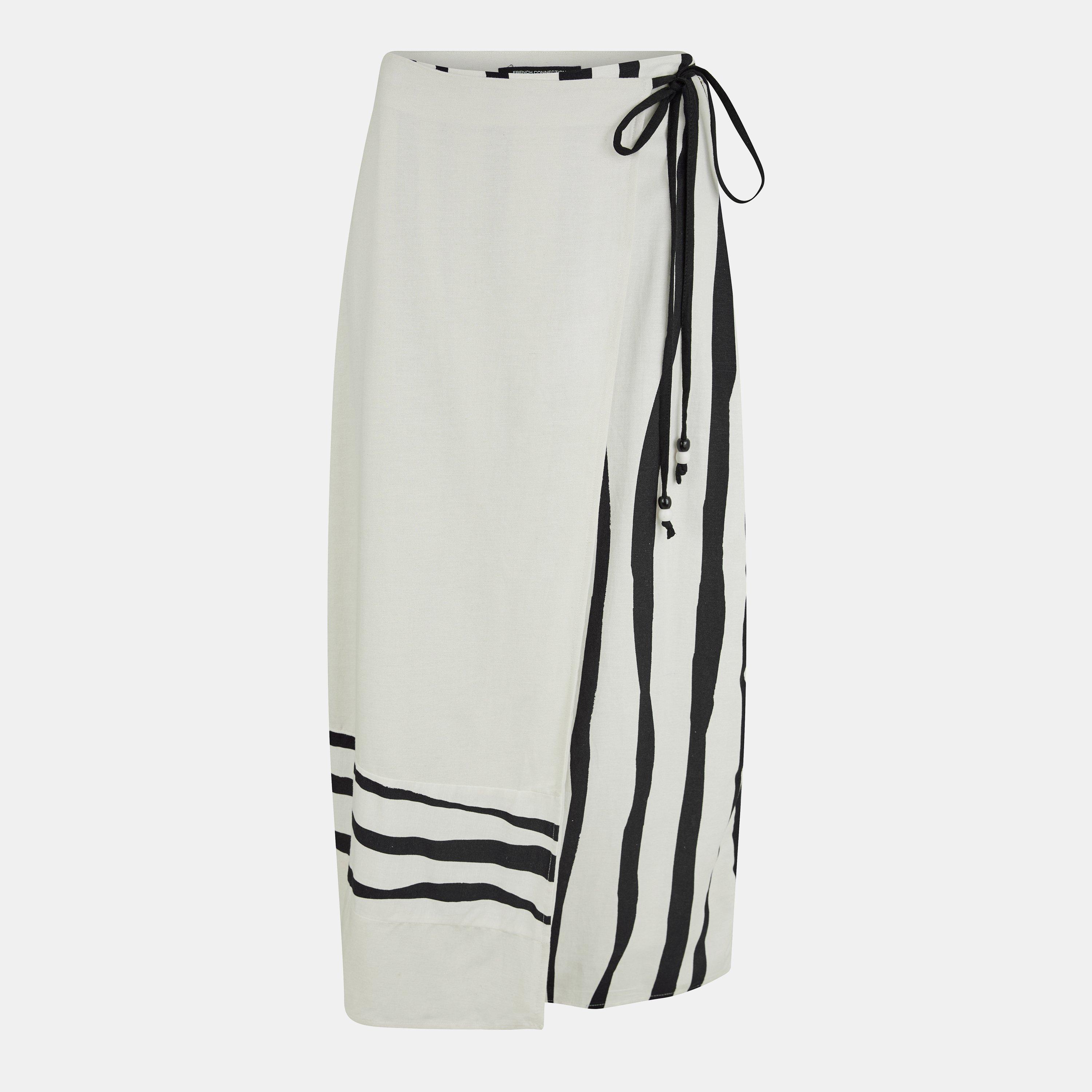 White-Black - French Connection - Women's Genevieve Adjustable Wrap Skirt - 1