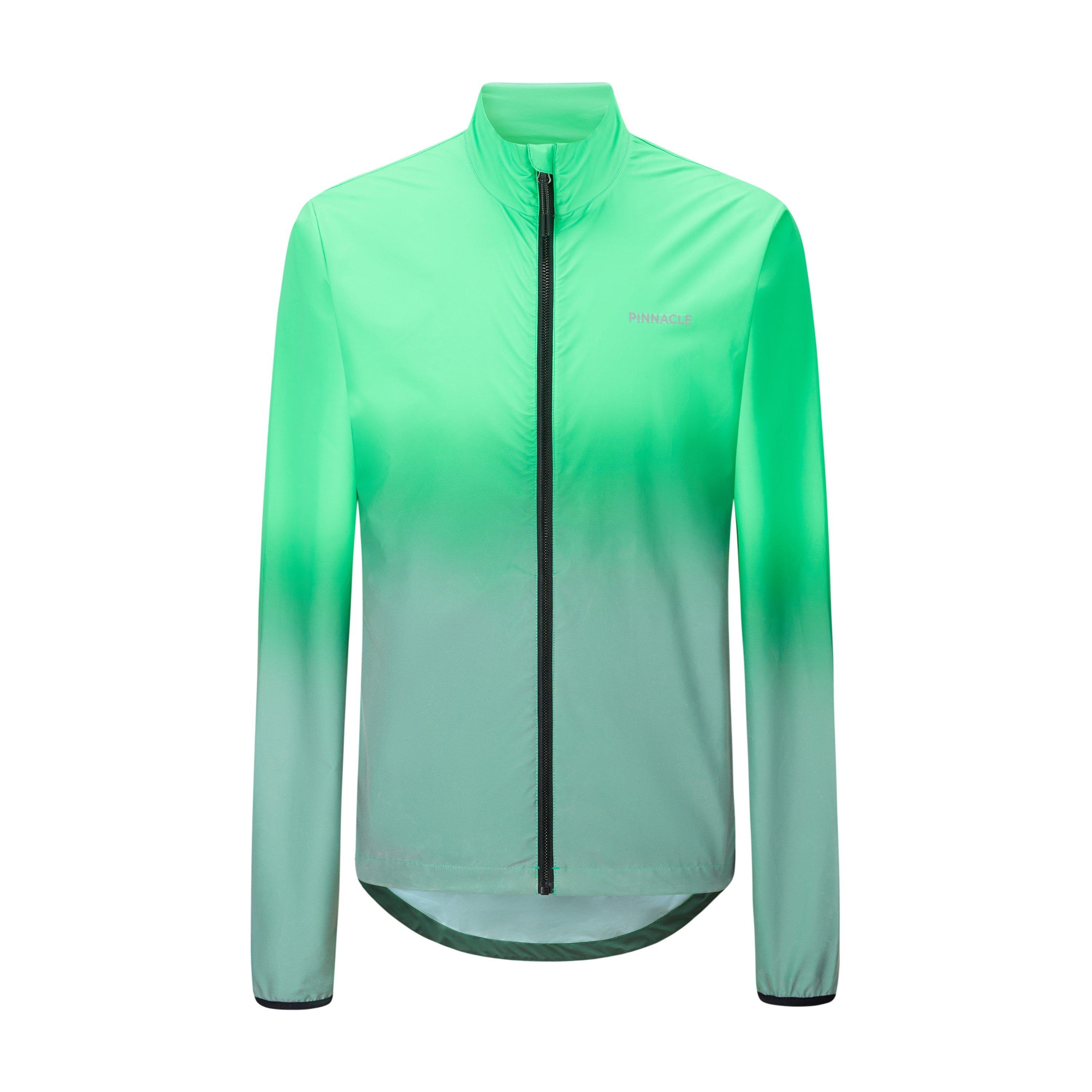 Pinnacle Men's Reflective Long Sleeve Full Zip Slim Fit Performance Cycling Jacket - Green - Small