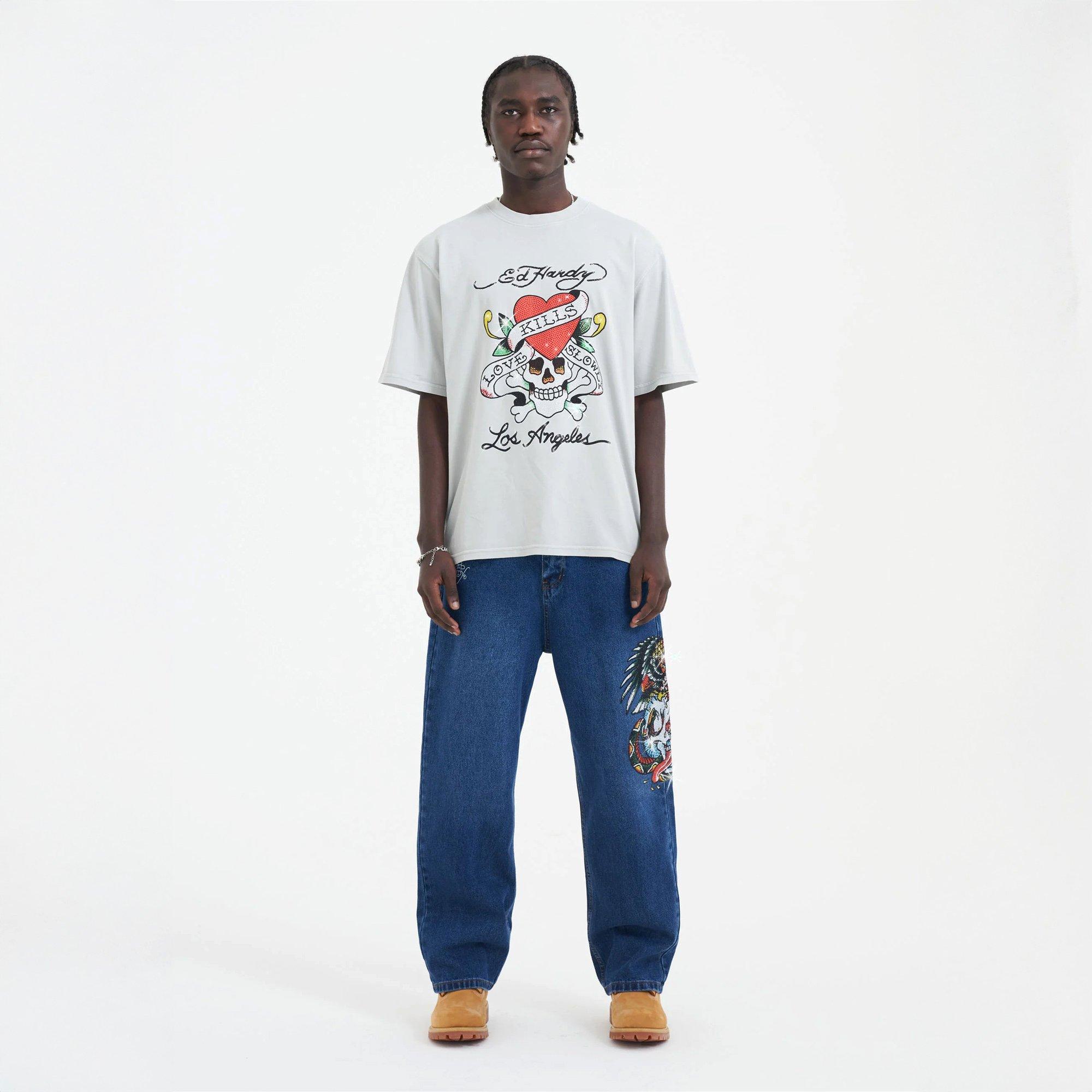 Indigo - Ed Hardy - Men's Skull Wide Leg Jeans - 2