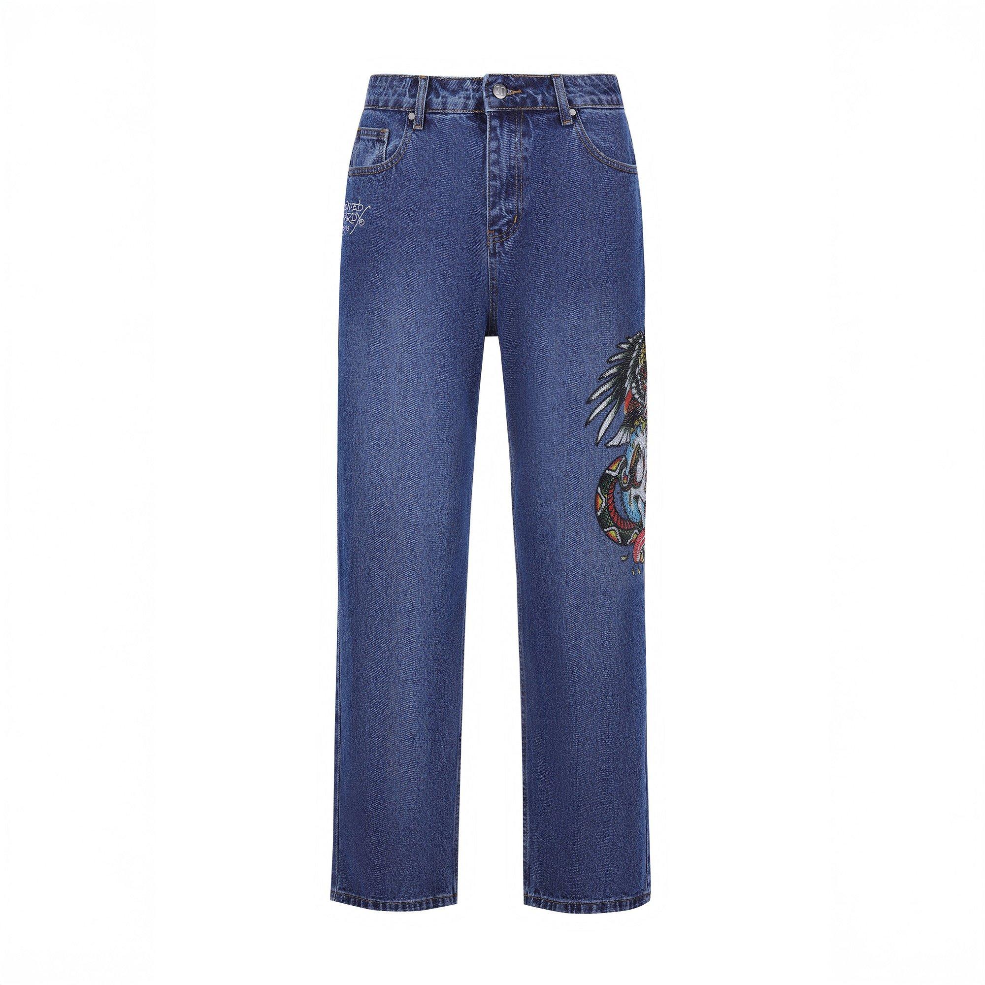 Indigo - Ed Hardy - Men's Skull Wide Leg Jeans - 6