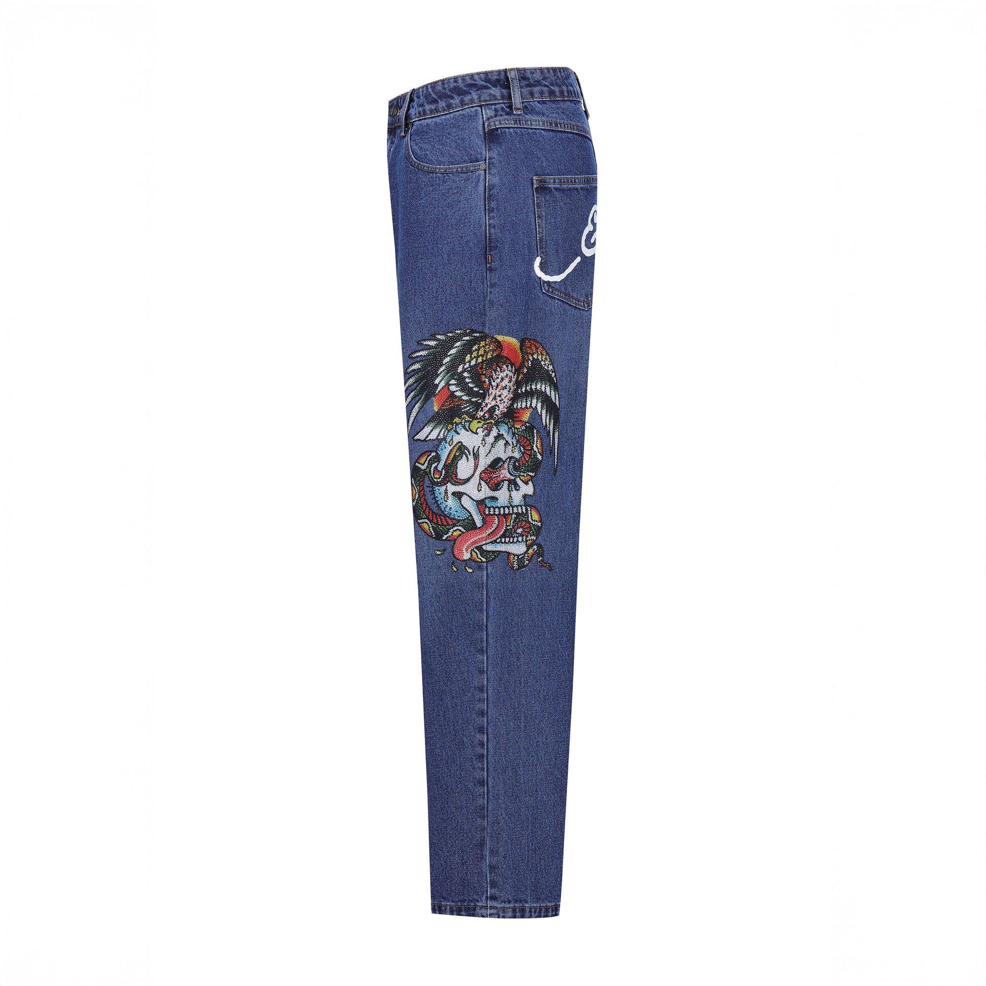Indigo - Ed Hardy - Men's Skull Wide Leg Jeans - 7