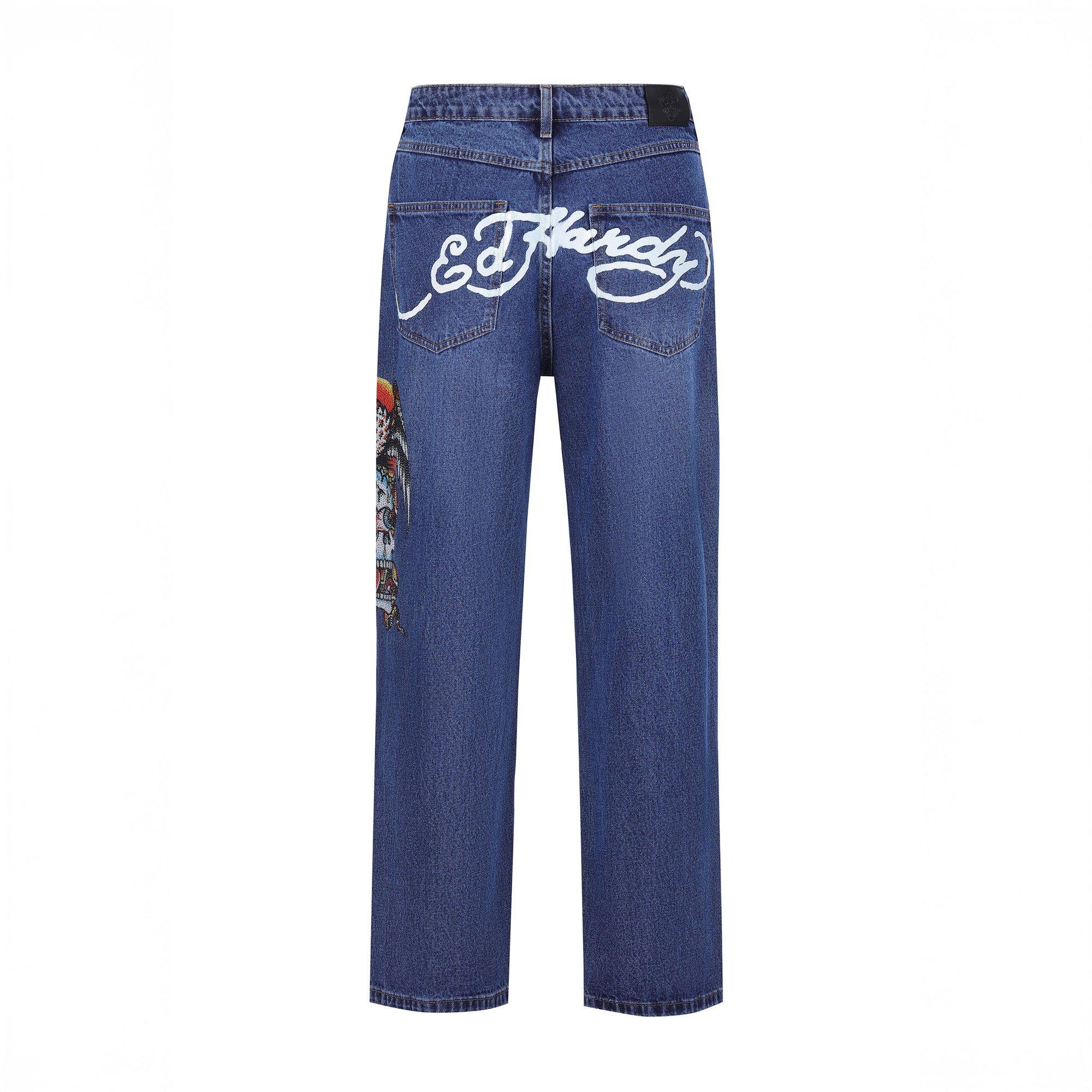 Indigo - Ed Hardy - Men's Skull Wide Leg Jeans - 8