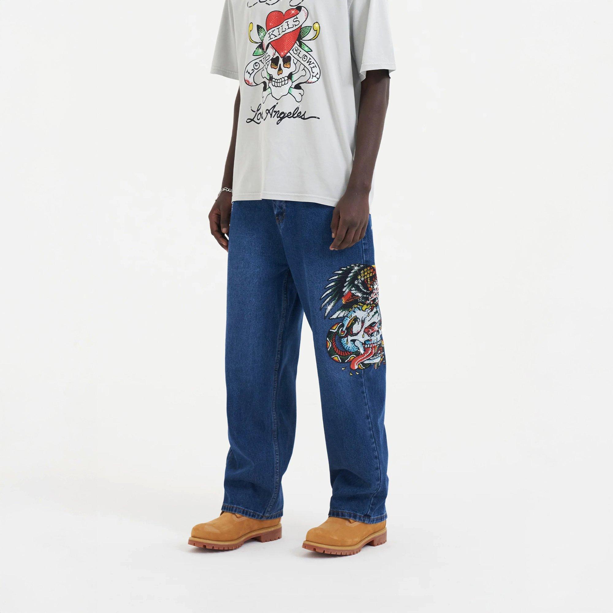 Indigo - Ed Hardy - Men's Skull Wide Leg Jeans - 4