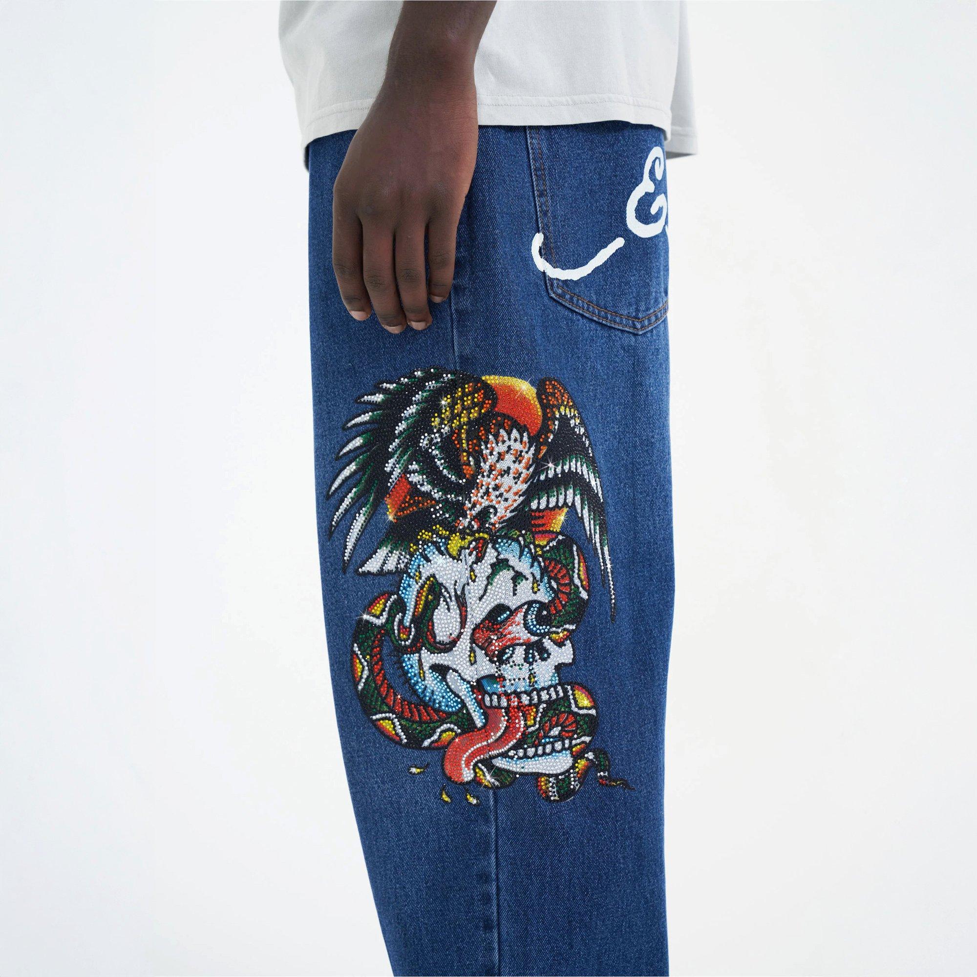 Indigo - Ed Hardy - Men's Skull Wide Leg Jeans - 5