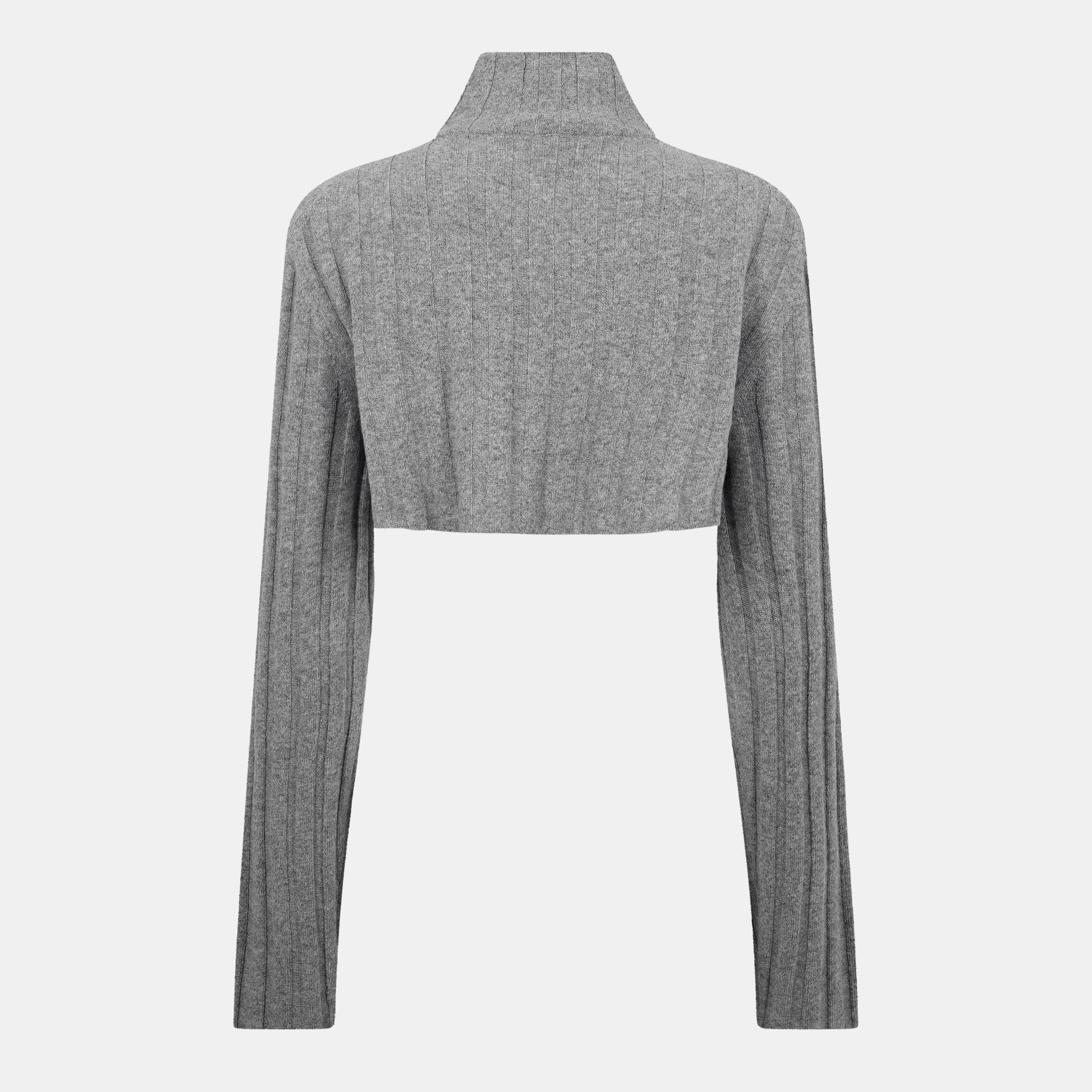Grigio - Miu Miu - Women's Quarter Zip Cropped Sweatshirt - 2