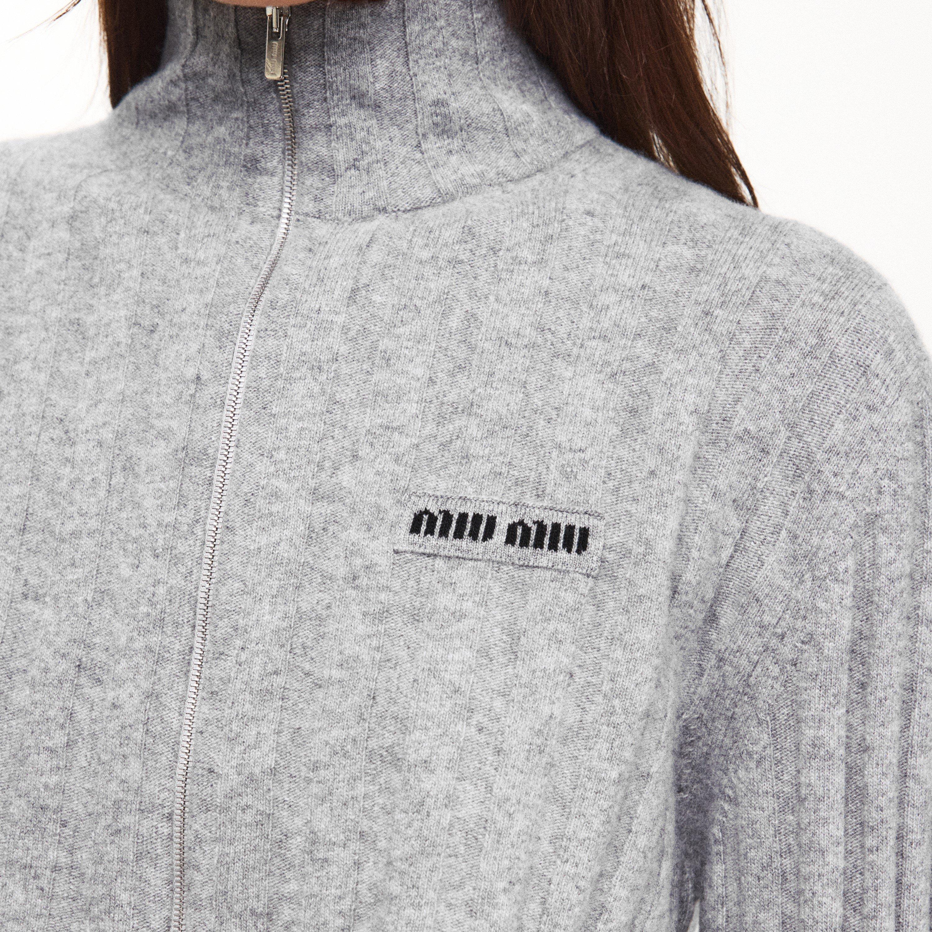 Grigio - Miu Miu - Women's Quarter Zip Cropped Sweatshirt - 4
