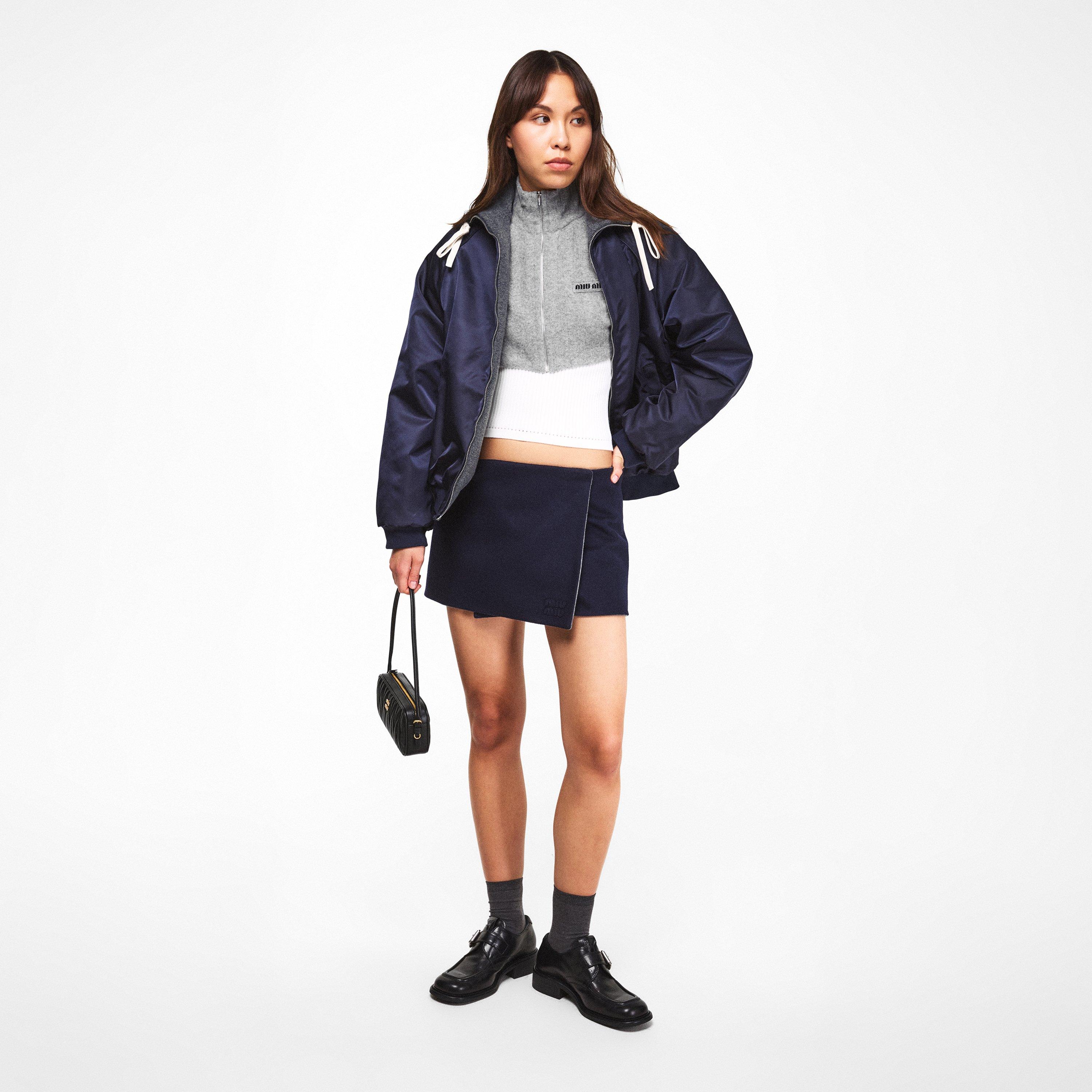 Grigio - Miu Miu - Women's Quarter Zip Cropped Sweatshirt - 5