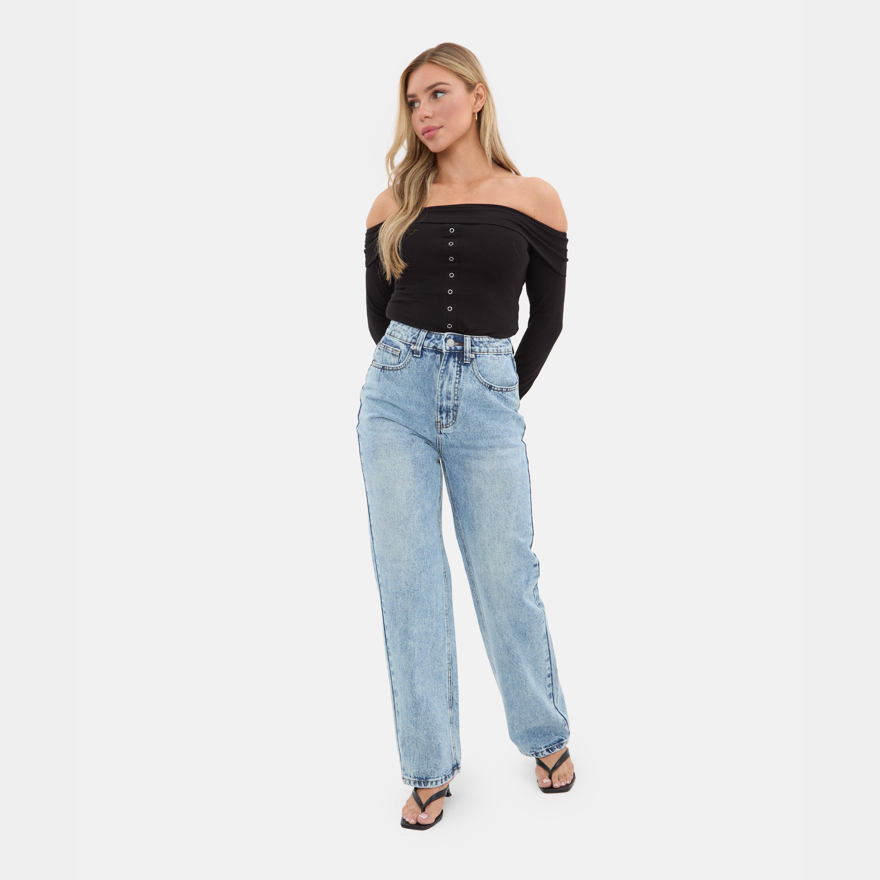 Black - I Saw It First - Popper Front Bardot Top - 1