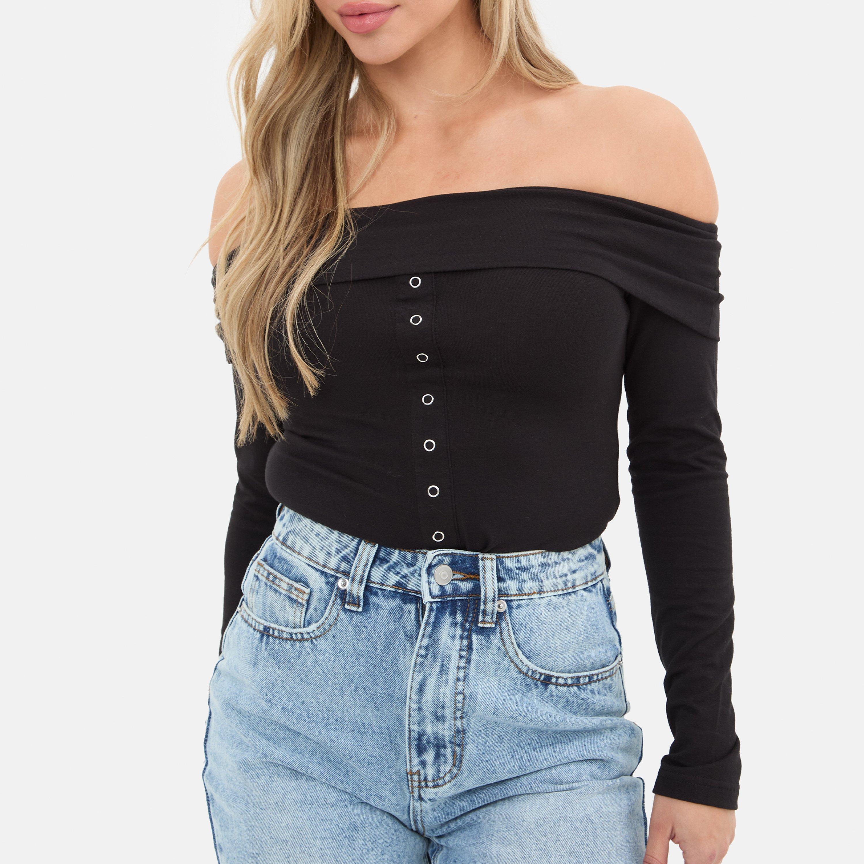 Preto - I Saw It First - Popper Front Bardot Top - 2