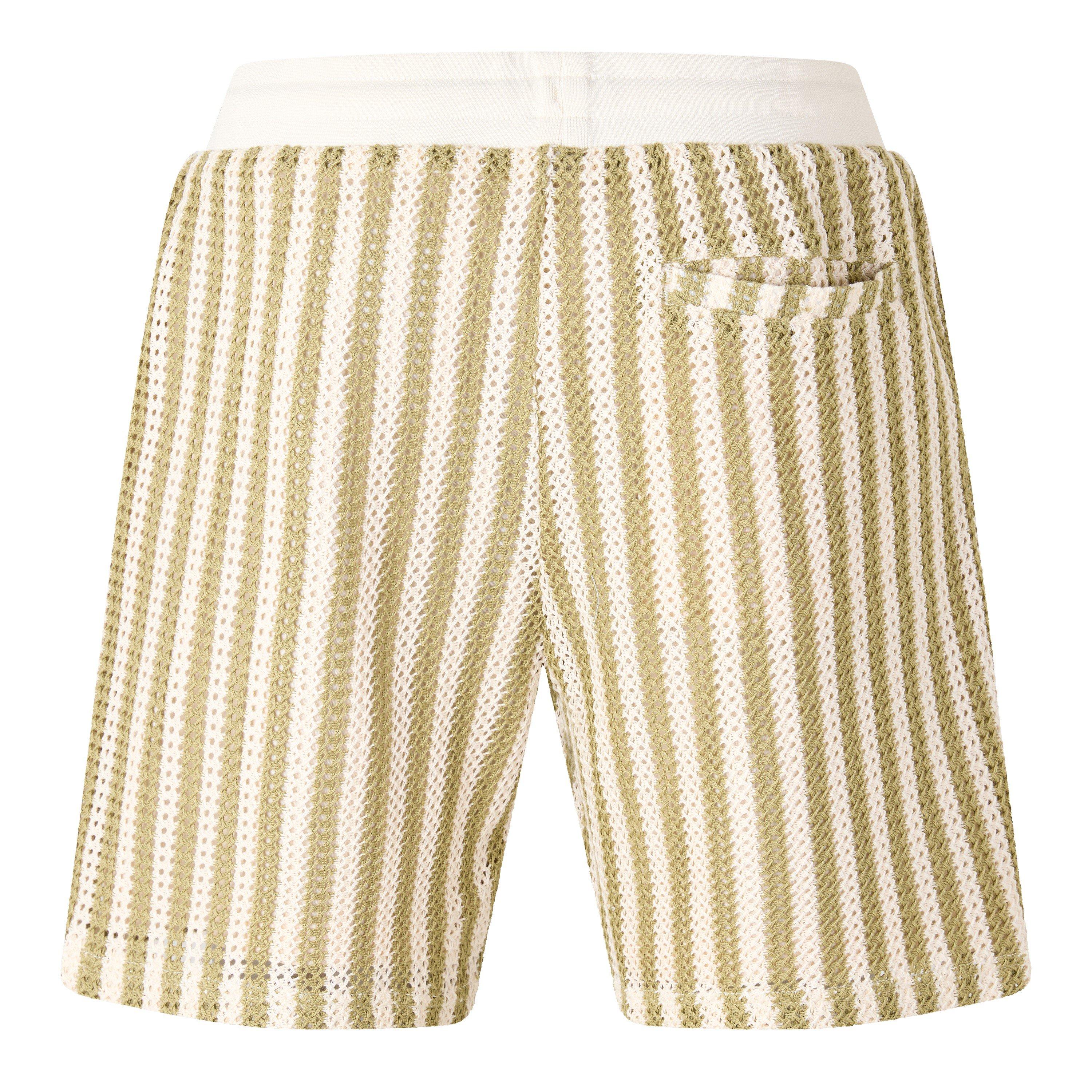 Cream/Khaki - Twisted Tailor - Albie Green & Cream Stripe Cotton Crochet Shorts - 2