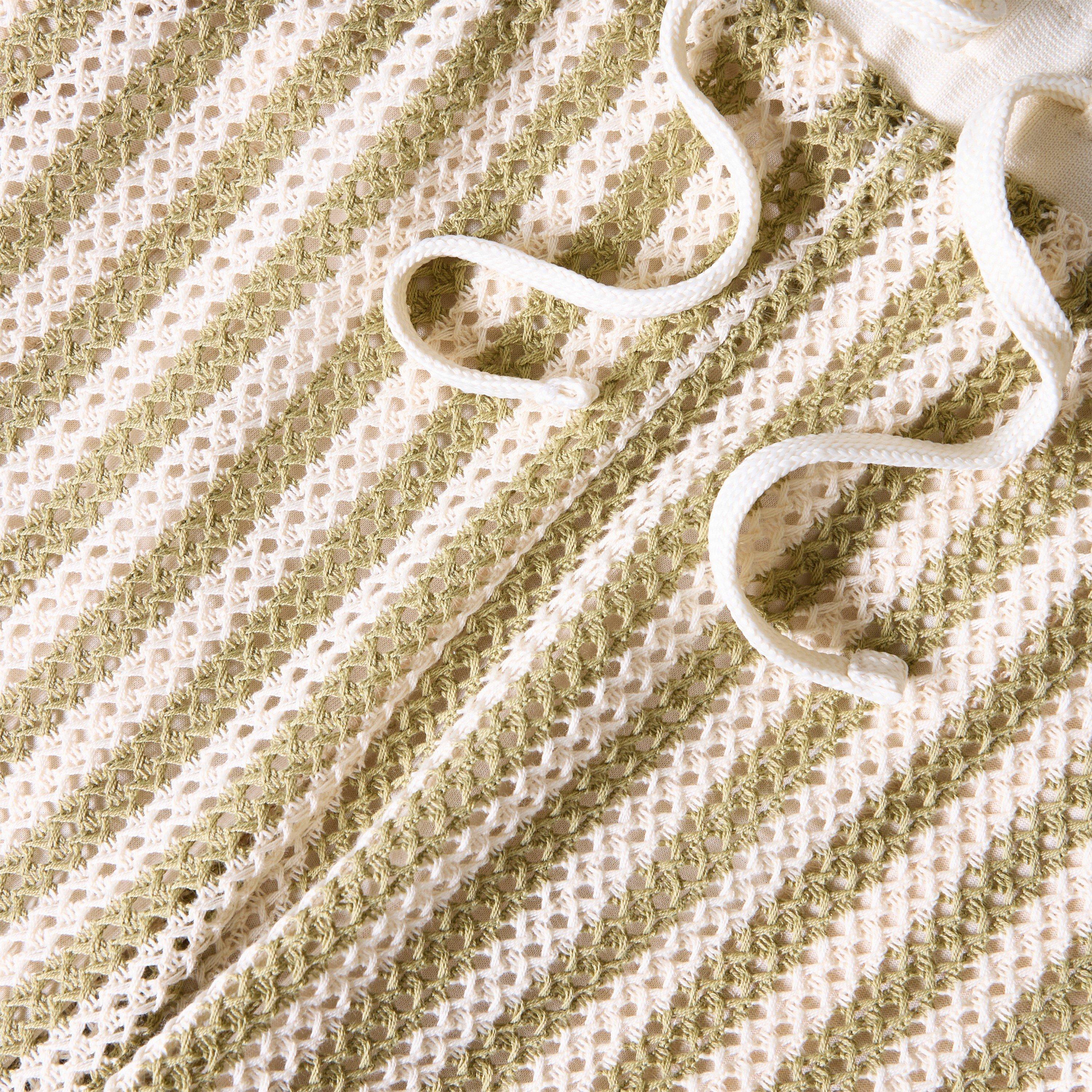 Cream/Khaki - Twisted Tailor - Albie Green & Cream Stripe Cotton Crochet Shorts - 5