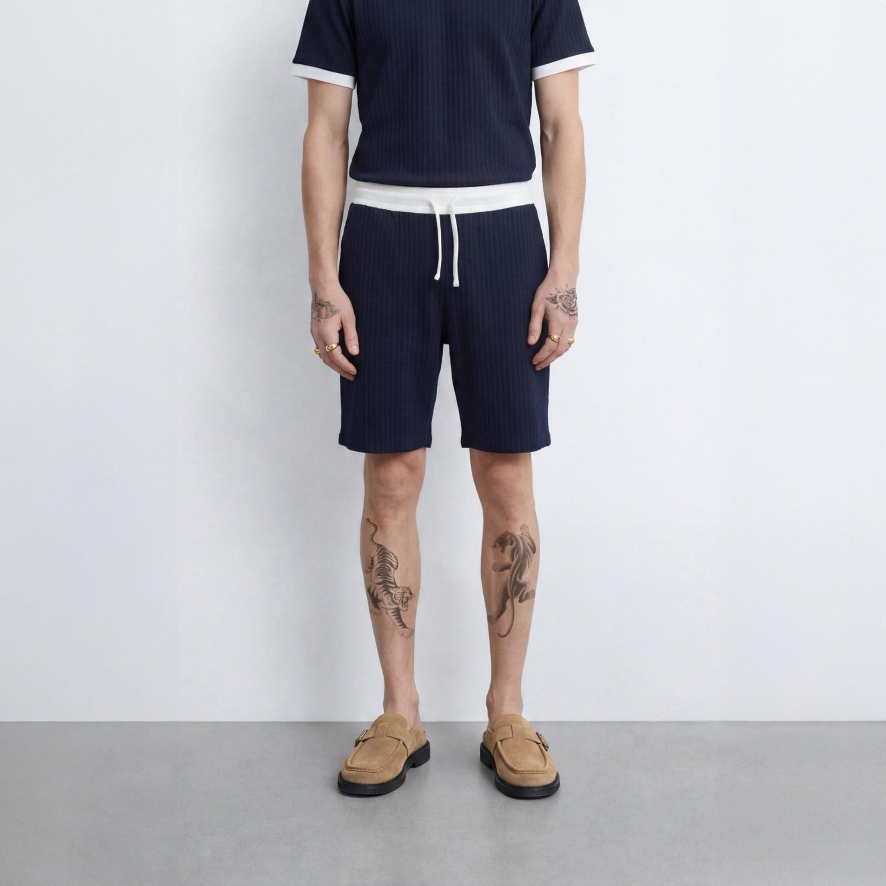 Navy - Twisted Tailor - Henry Navy Textured Shorts - 3