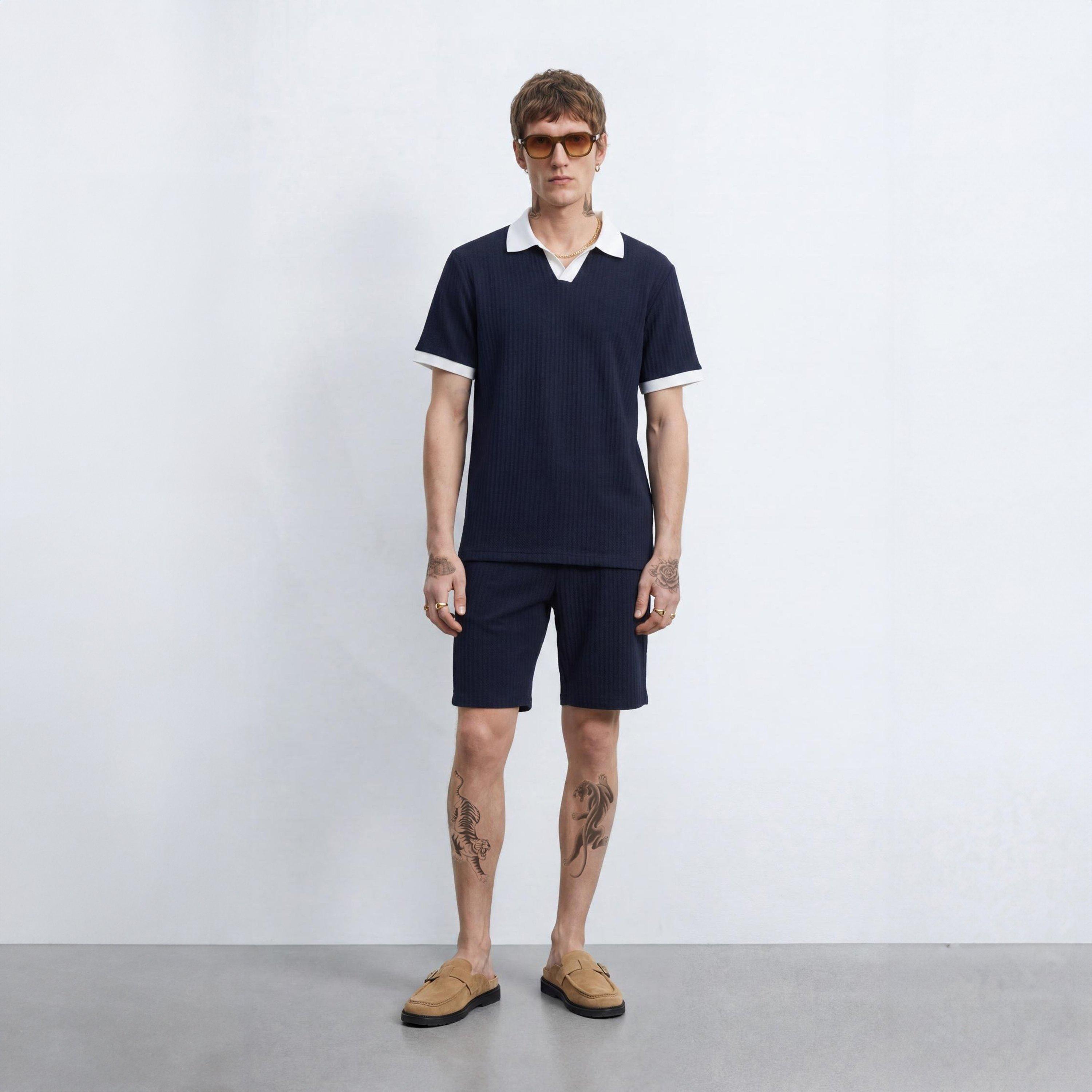 Navy - Twisted Tailor - Henry Navy Textured Shorts - 6