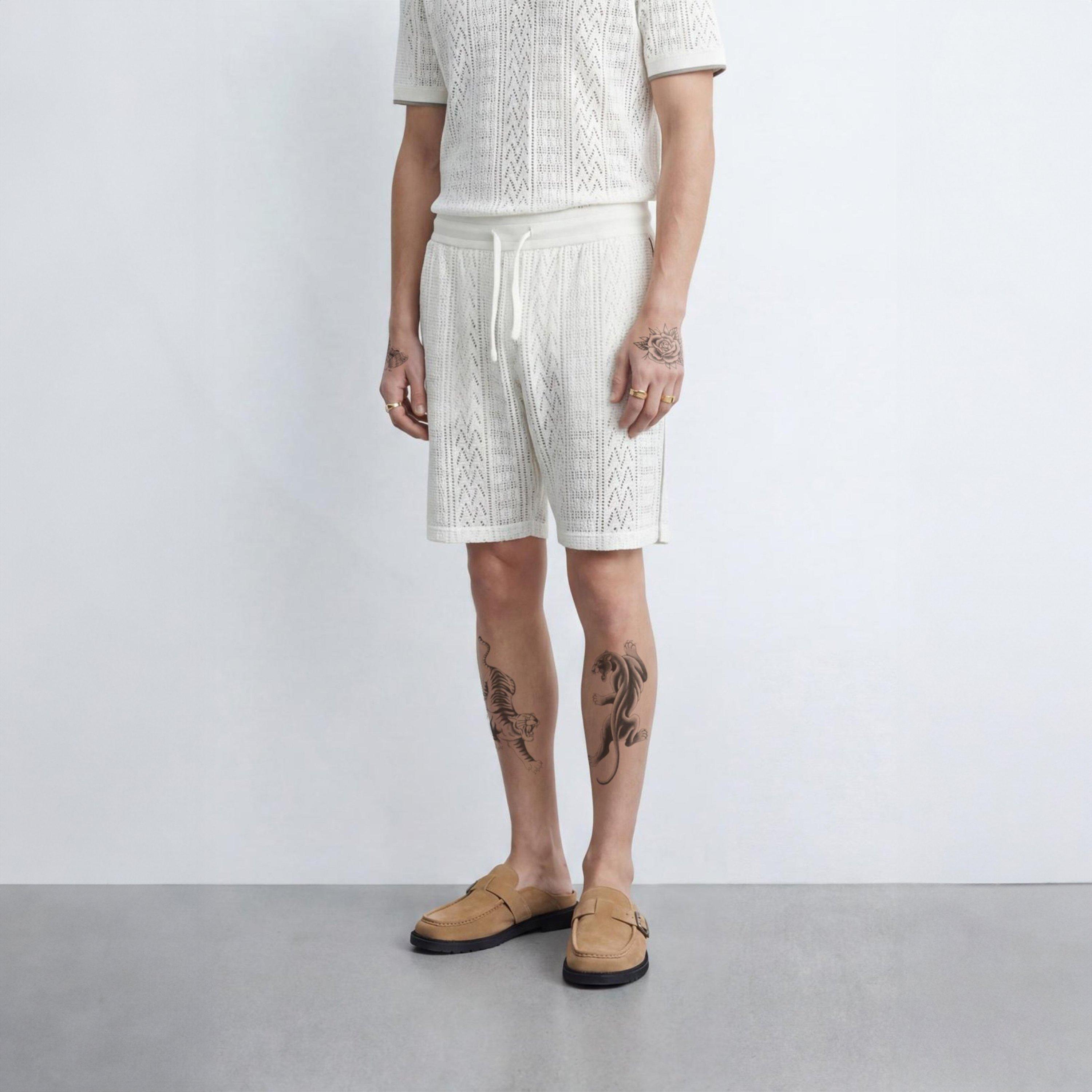 Cream - Twisted Tailor - Oscar Cream Tipped Crochet Cotton Shorts - 2