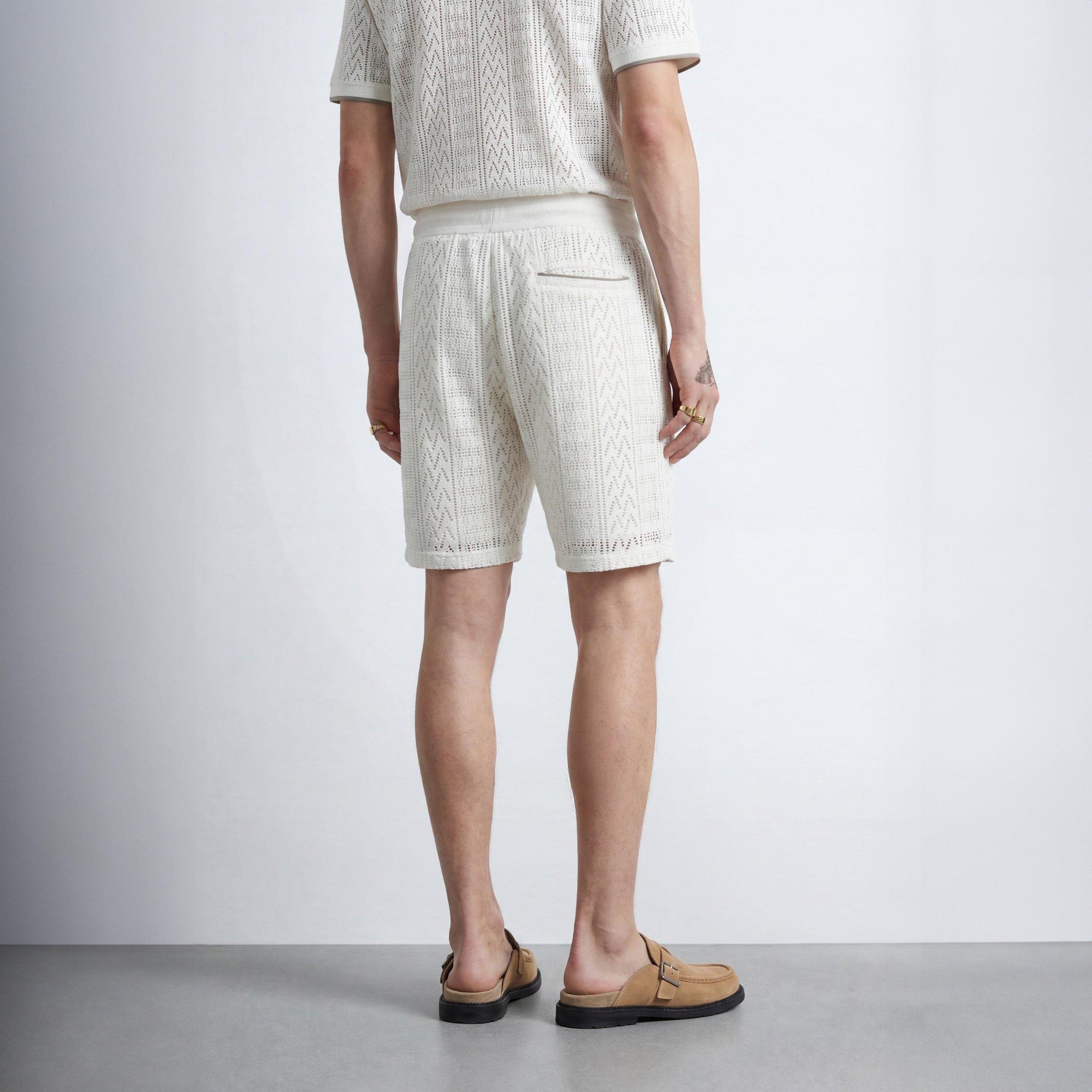 Cream - Twisted Tailor - Oscar Cream Tipped Crochet Cotton Shorts - 3