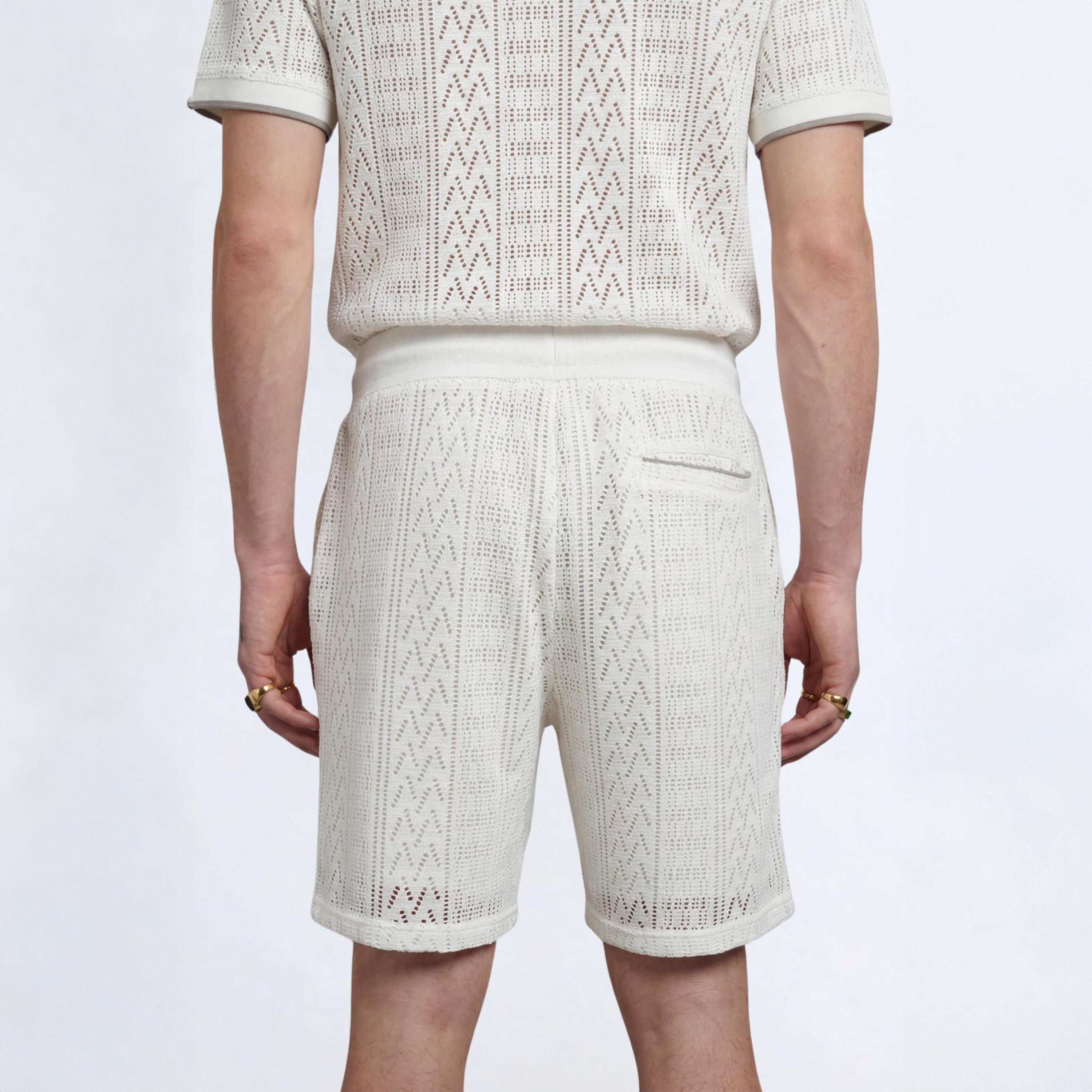 Cream - Twisted Tailor - Oscar Cream Tipped Crochet Cotton Shorts - 4
