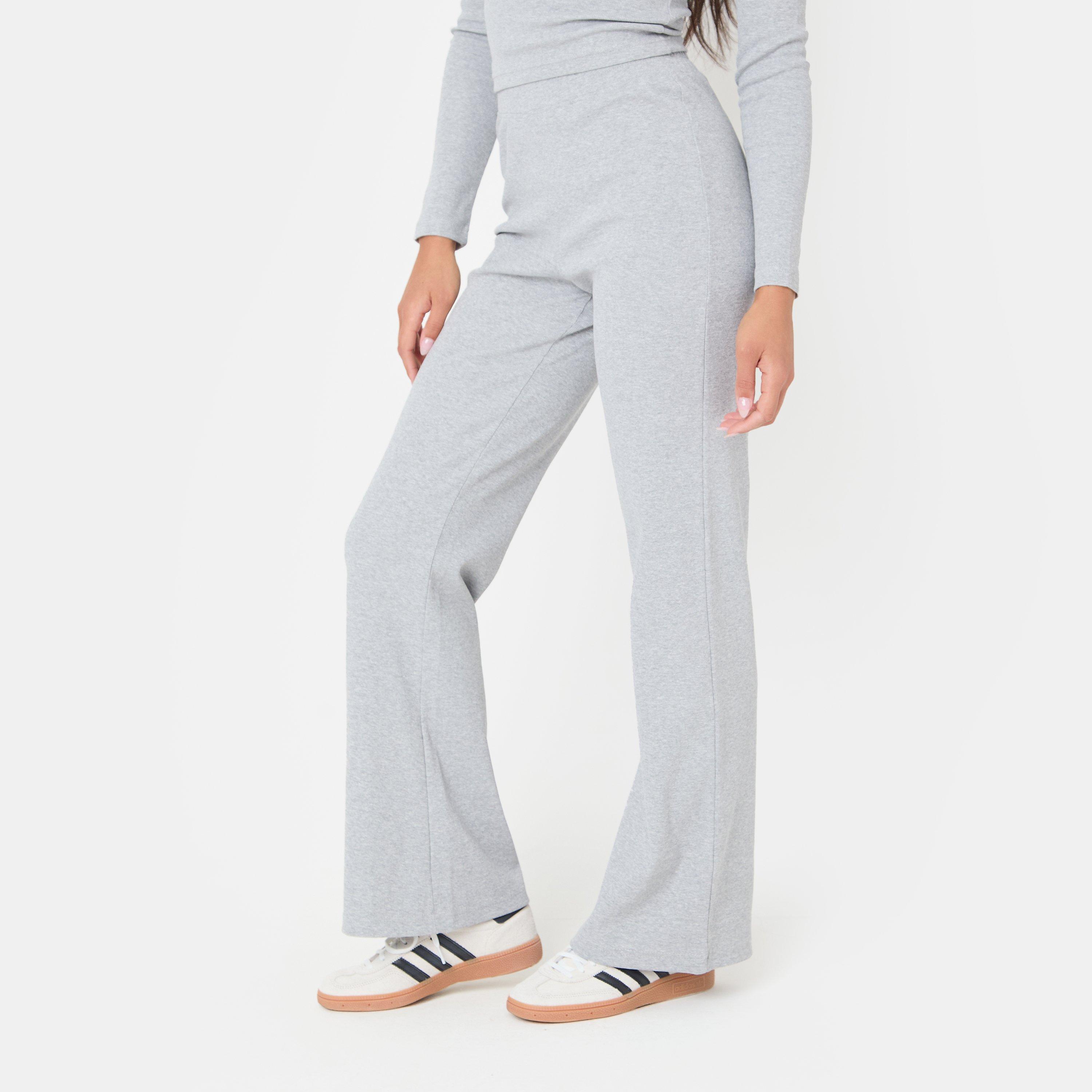 Gris jaspeado - I Saw It First - Jersey Rib Wide Leg Trousers - 3