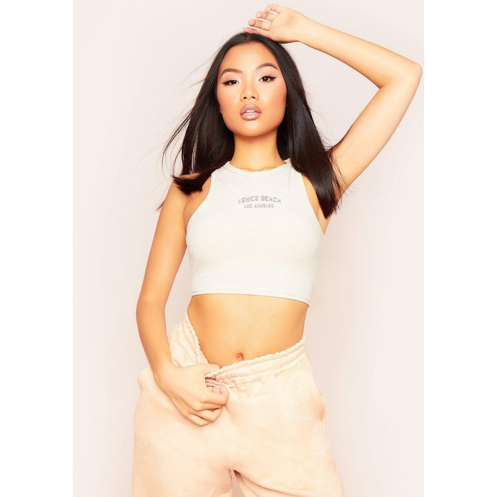Stone - Missy Empire - Beach Ribbed Racer Crop Top
