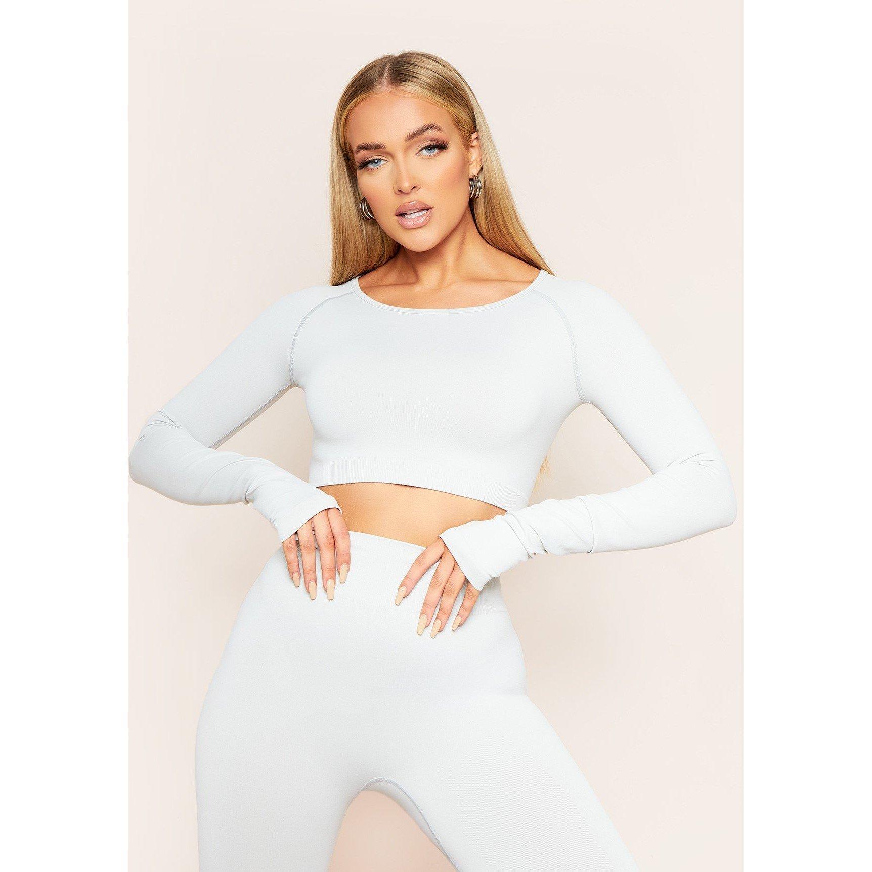 Missy Empire Women's Long Sleeve Seamless Gym Crop Top - Olive - 14 (L)