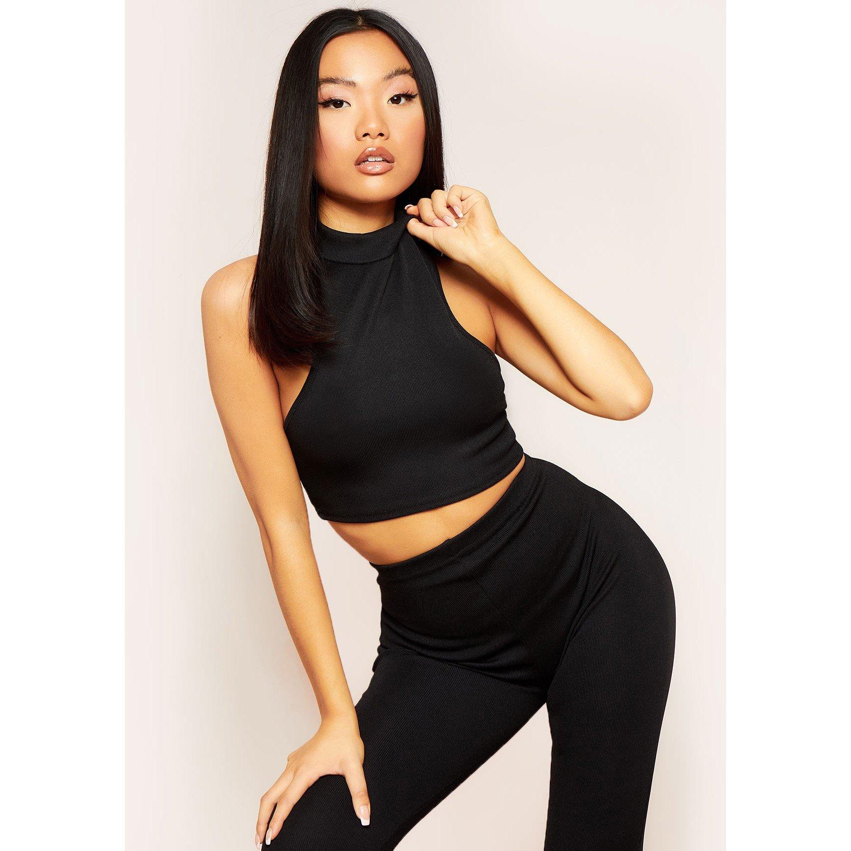 Missy Empire Women's Thick Bandage Rib Extreme Racer Crop Top - Black - 4 (3XS)