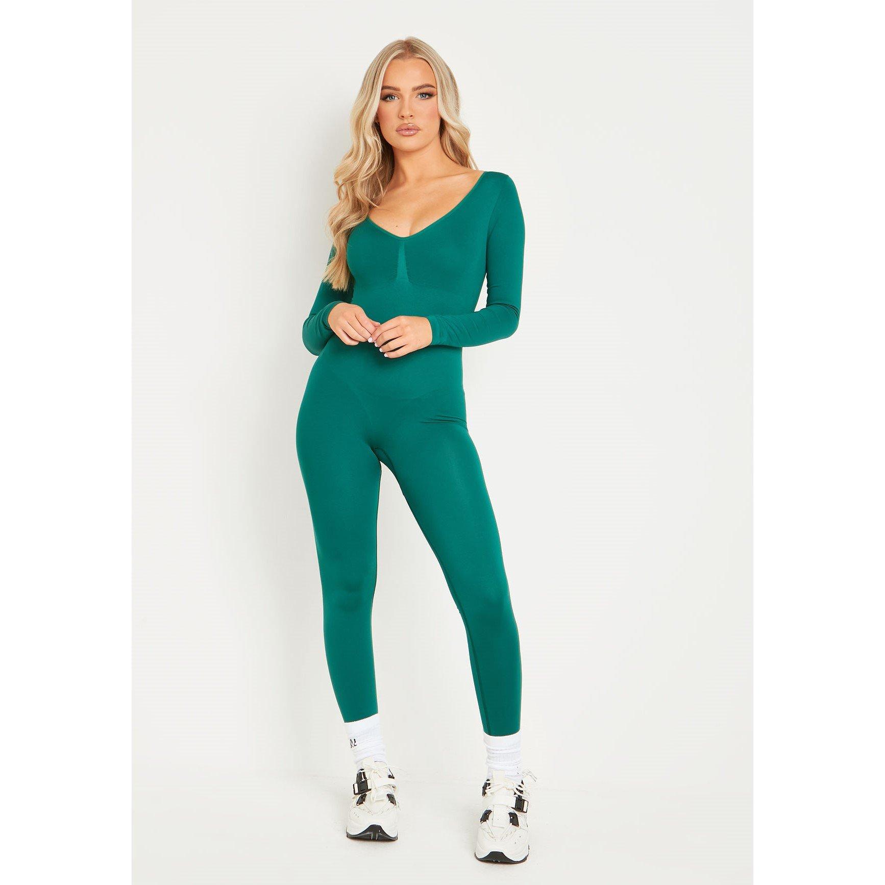 Seamless Long Sleeve Plunge Jumpsuit
