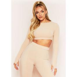 Missy Empire Ribbed Crew Neck Long Sleeve Crop Top