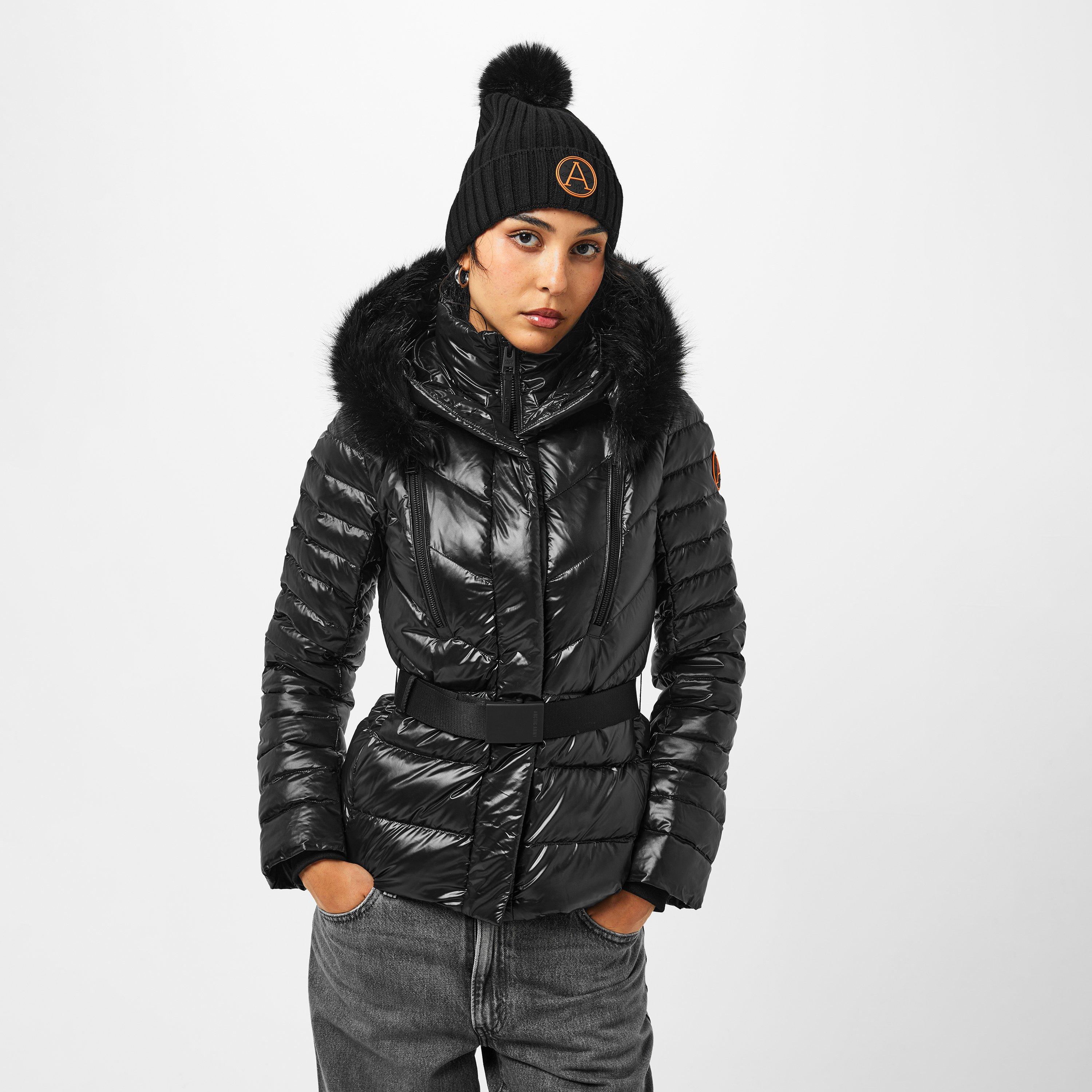 Black - Arctic Army - Women's Aurora Hooded Belted Long Sleeve Short Puffer Jacket - 3