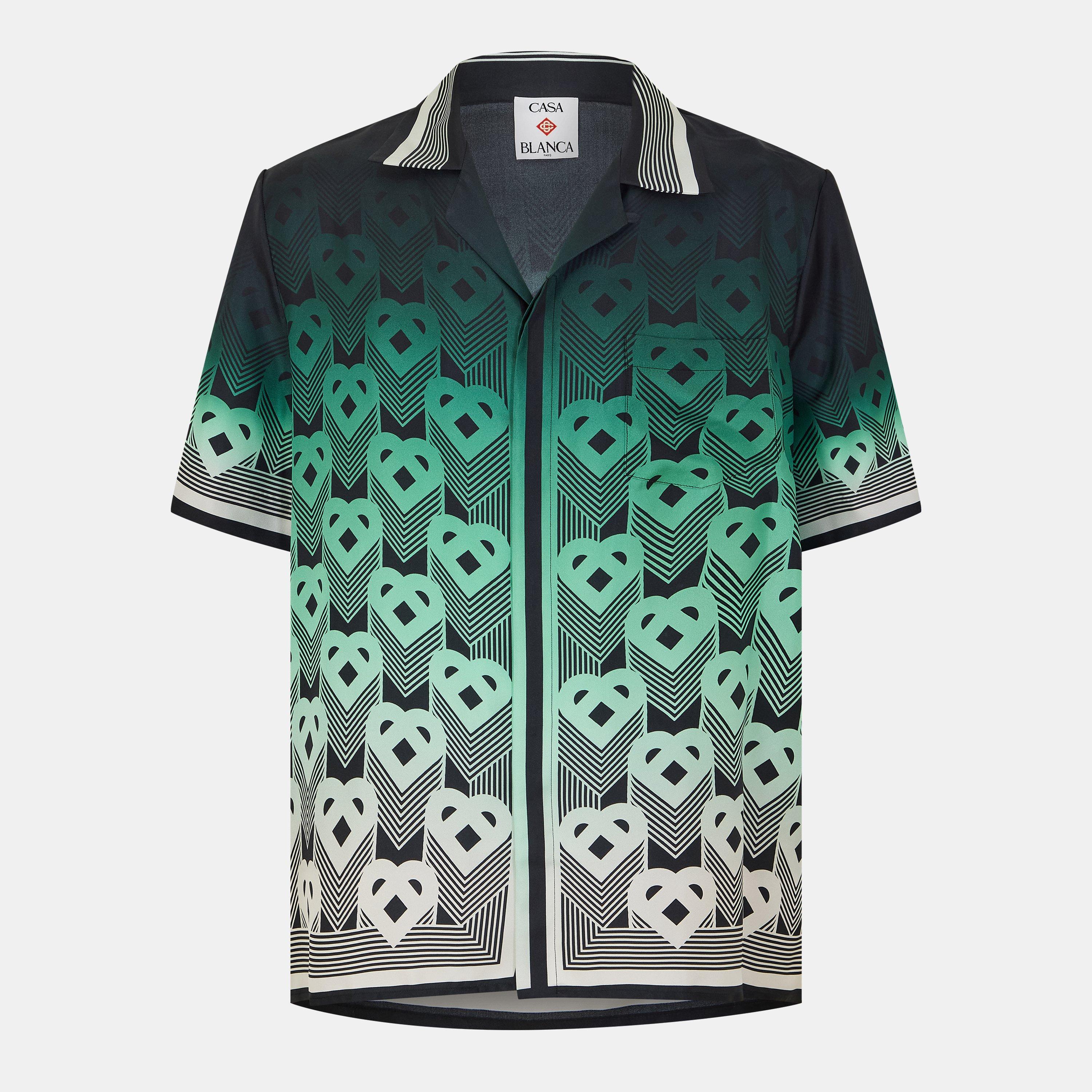 Casablanca Men's Mono Silk Short Sleeve Bowling Shirt - Black/Green - Large