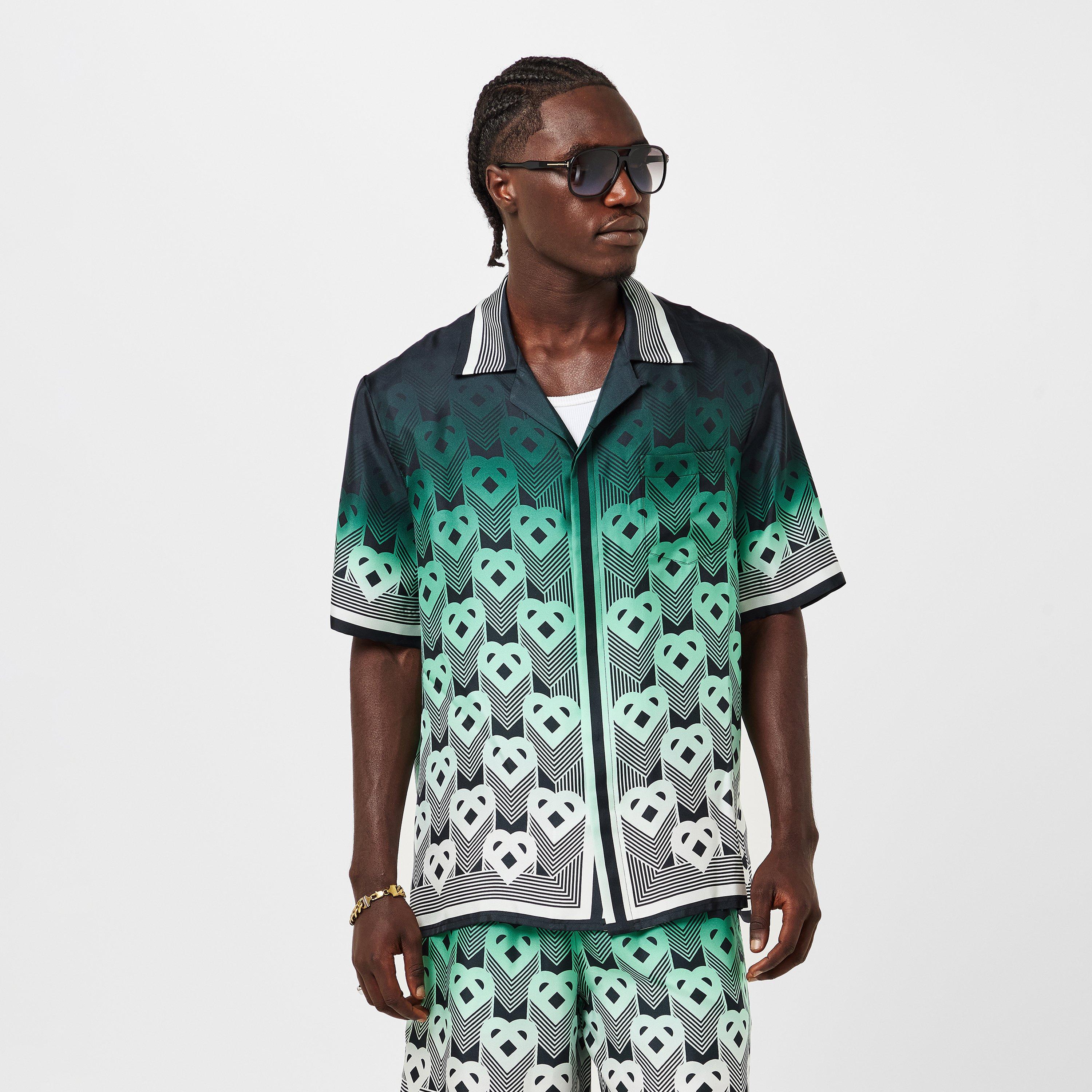 Black/Green - Casablanca - Men's Mono Silk Short Sleeve Bowling Shirt - 3