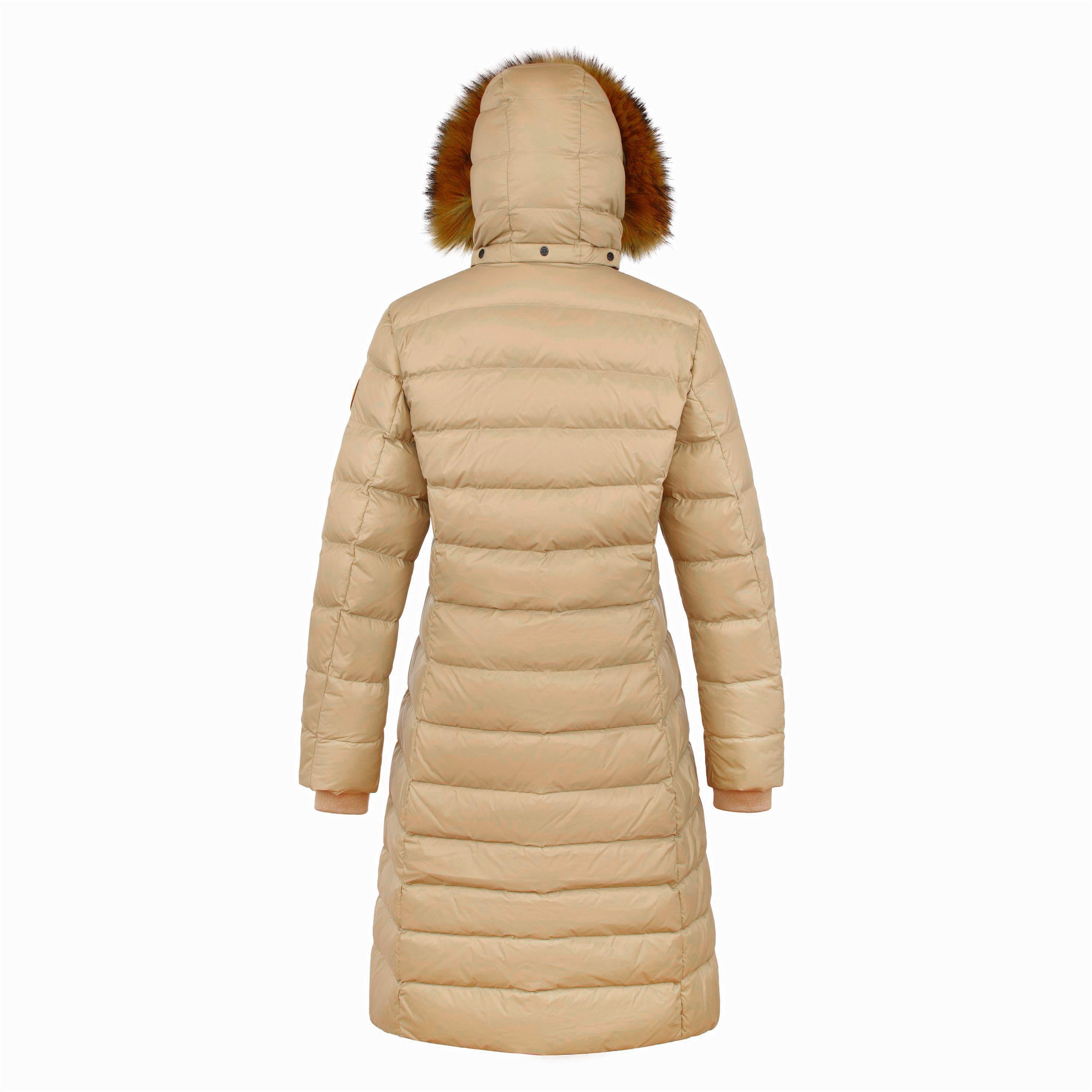 Camel - Arctic Army - Women's Water Resistant Detachable Hood Calf Length Long Puffer Jacket - 2